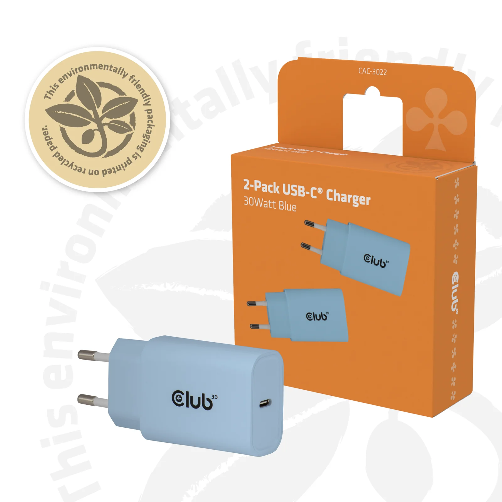 CLUB3D CAC-3022 chargeur d'appareils mobiles Smartphone, Universel Bleu Secteur Charge rapide Intérieure