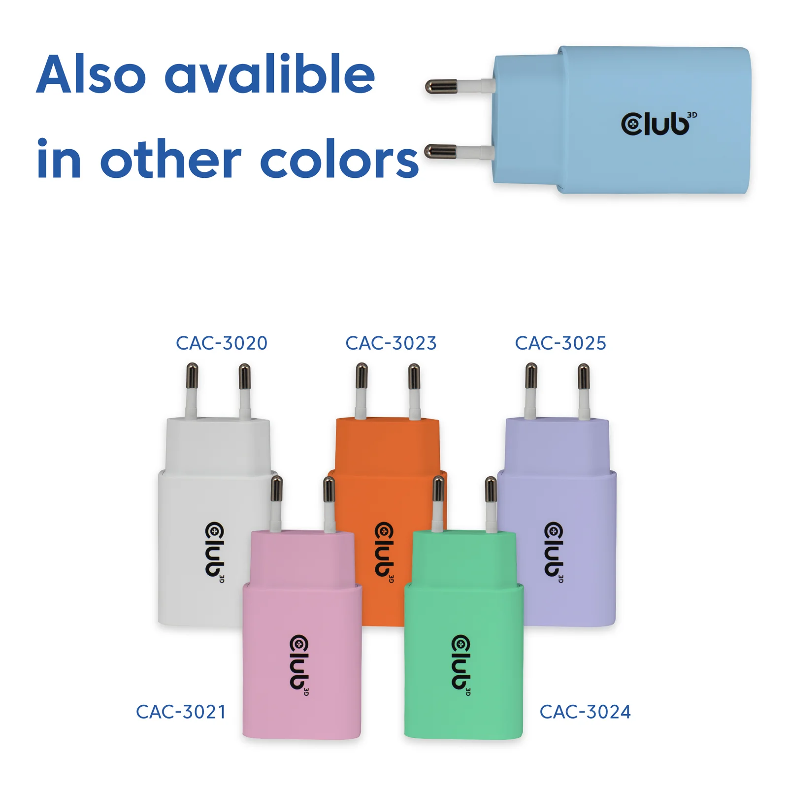 CLUB3D CAC-3022 chargeur d'appareils mobiles Smartphone, Universel Bleu Secteur Charge rapide Intérieure