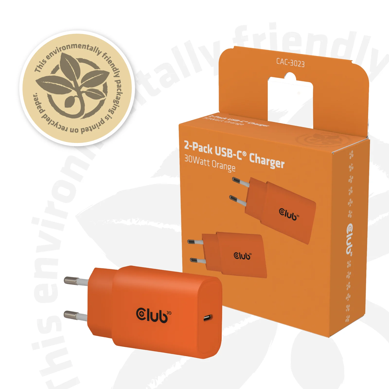 CLUB3D CAC-3023 chargeur d'appareils mobiles Smartphone, Universel Orange Secteur Charge rapide Intérieure
