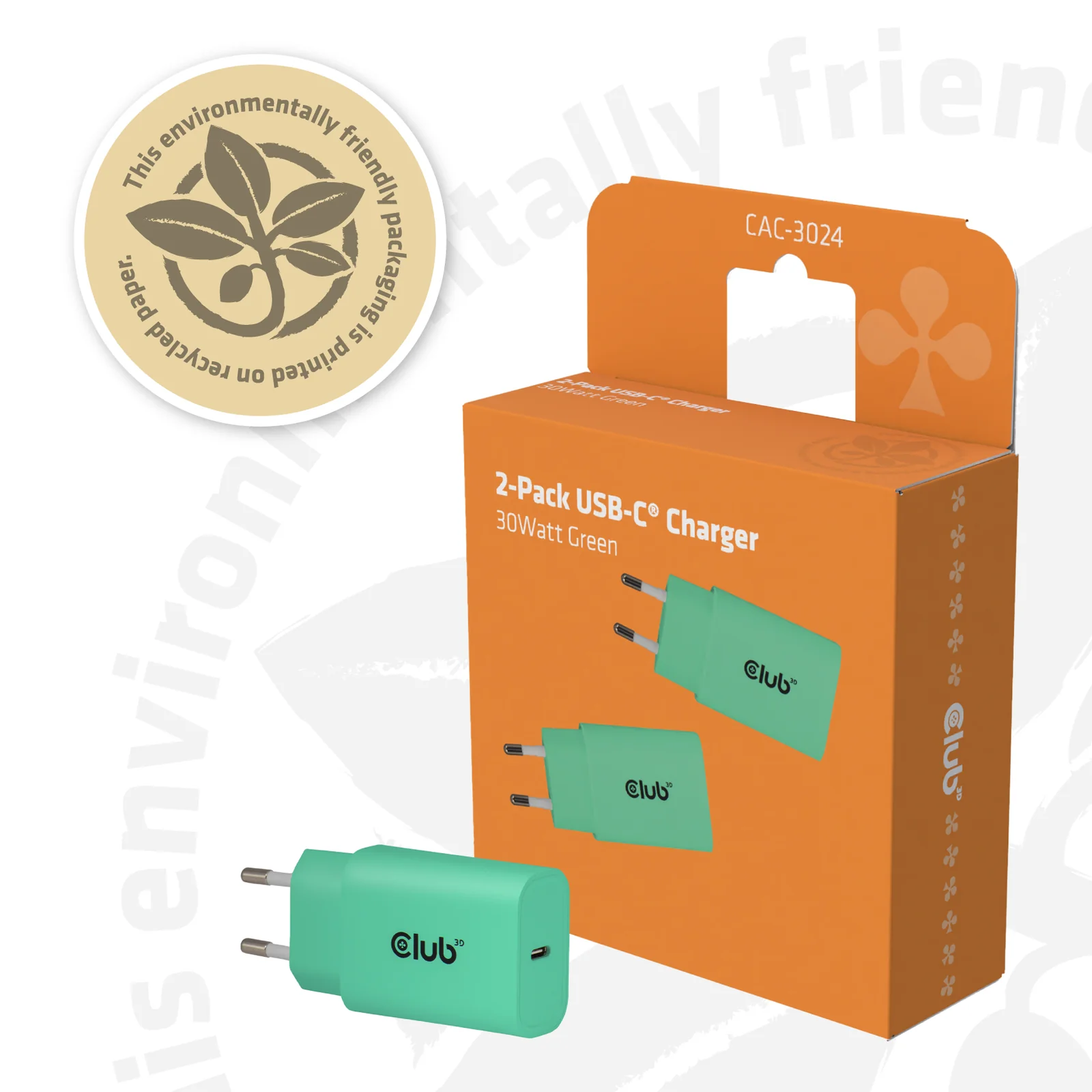 CLUB3D CAC-3024 chargeur d'appareils mobiles Smartphone, Universel Vert Secteur Charge rapide Intérieure