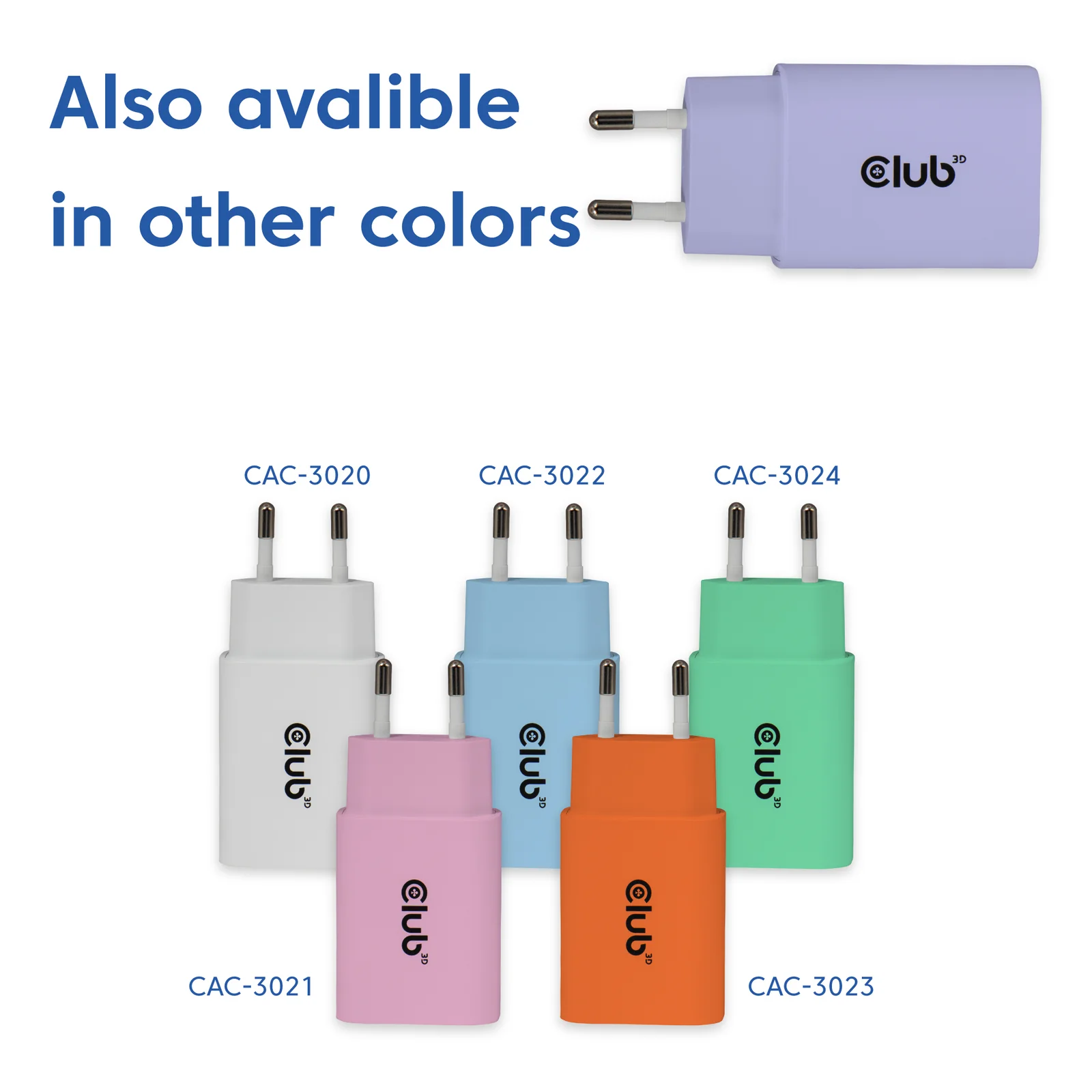 CLUB3D CAC-3025 chargeur d'appareils mobiles Smartphone, Universel Violet Secteur Charge rapide Intérieure
