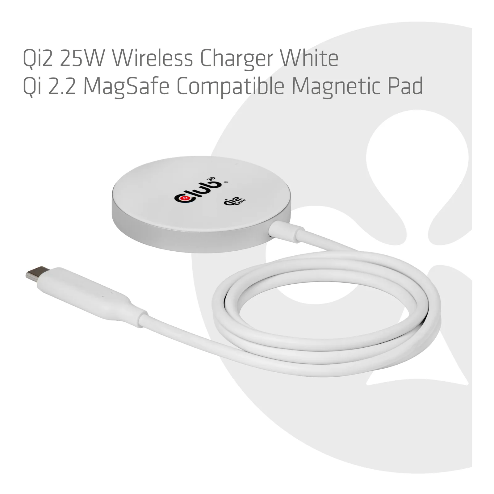 CLUB3D CAC-3026 chargeur d'appareils mobiles Téléphone portable, Smartphone Blanc USB Recharge sans fil Charge rapide Intérieure