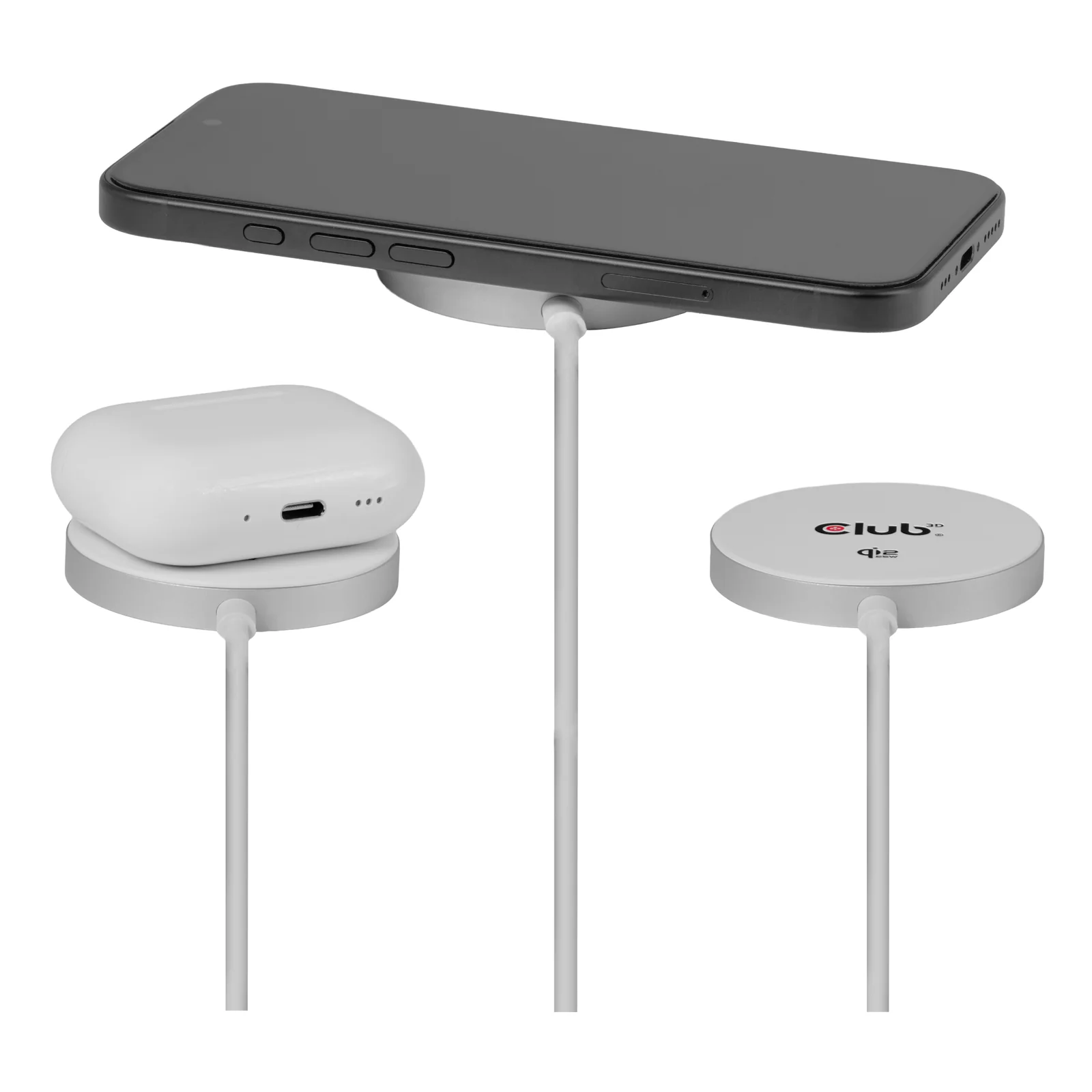 CLUB3D CAC-3026 chargeur d'appareils mobiles Téléphone portable, Smartphone Blanc USB Recharge sans fil Charge rapide Intérieure