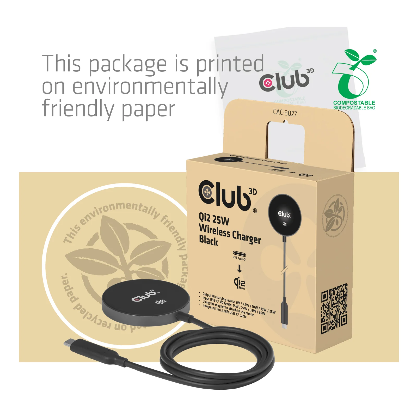 CLUB3D CAC-3027 chargeur d'appareils mobiles Smartphone, Universel Noir CC Recharge sans fil Charge rapide Intérieure