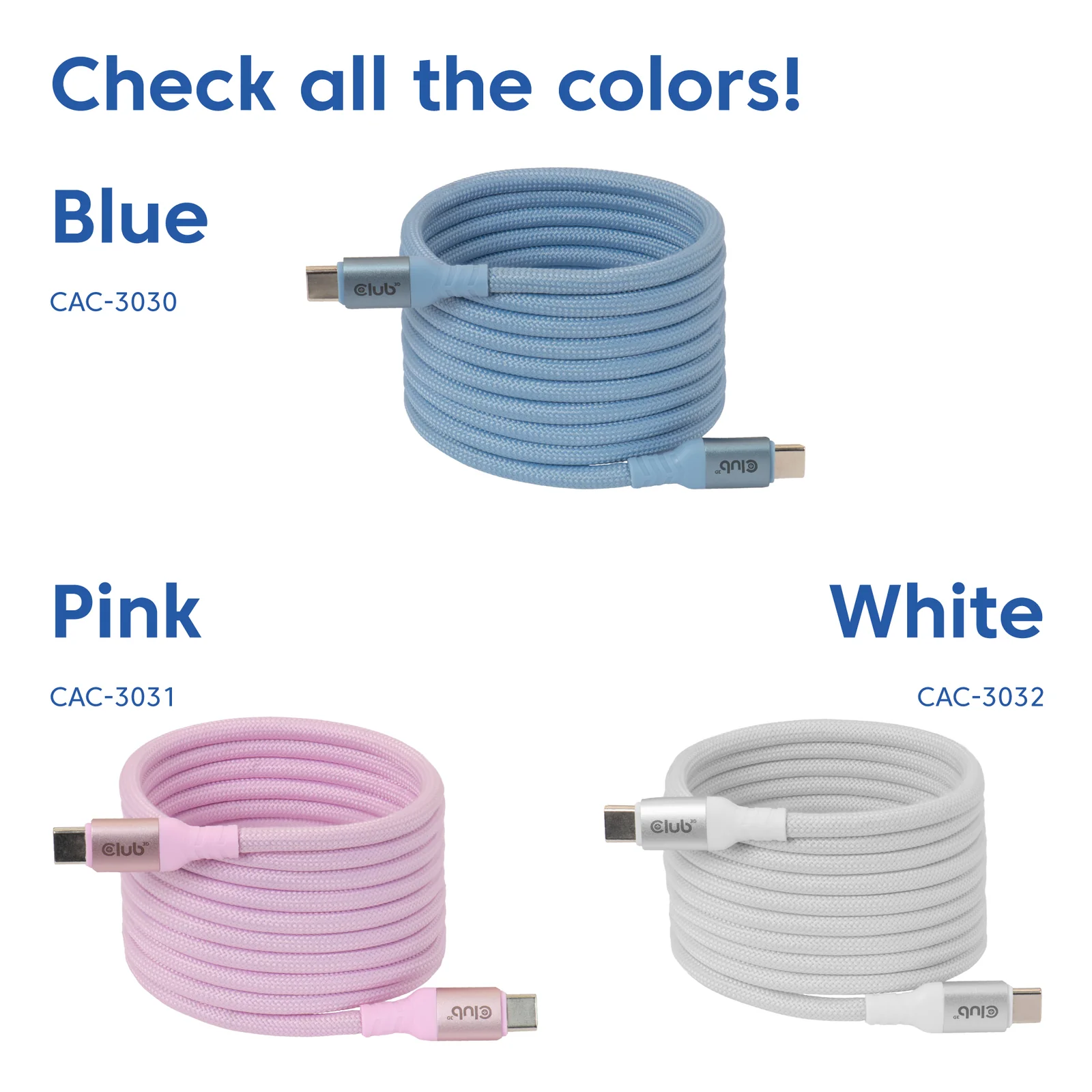 CLUB3D CAC-3030 câble USB 2 m USB C 0,48 Gbit/s 240 W Bleu