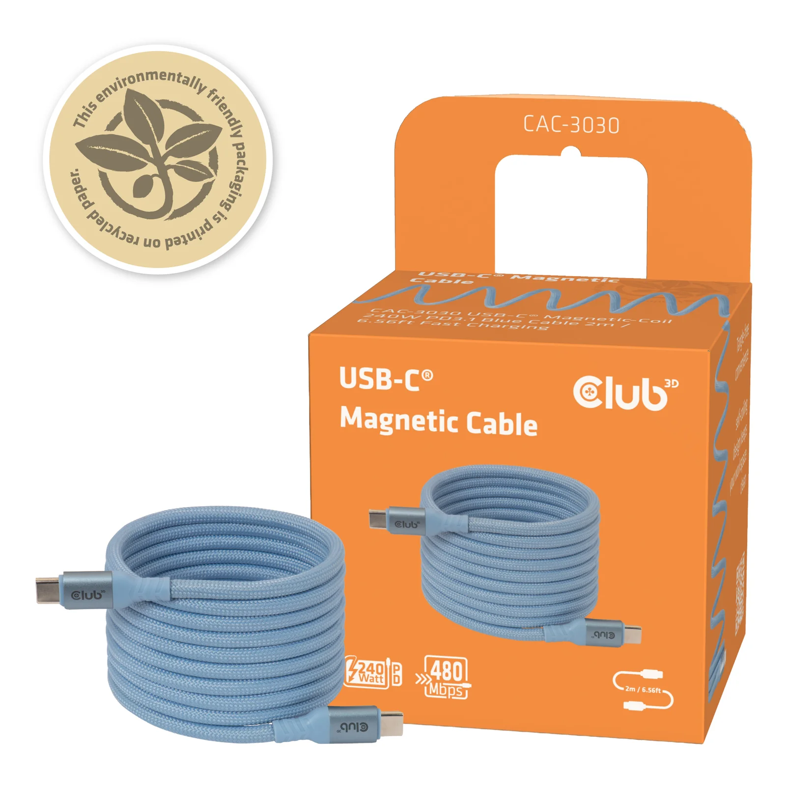 CLUB3D CAC-3030 câble USB 2 m USB C 0,48 Gbit/s 240 W Bleu