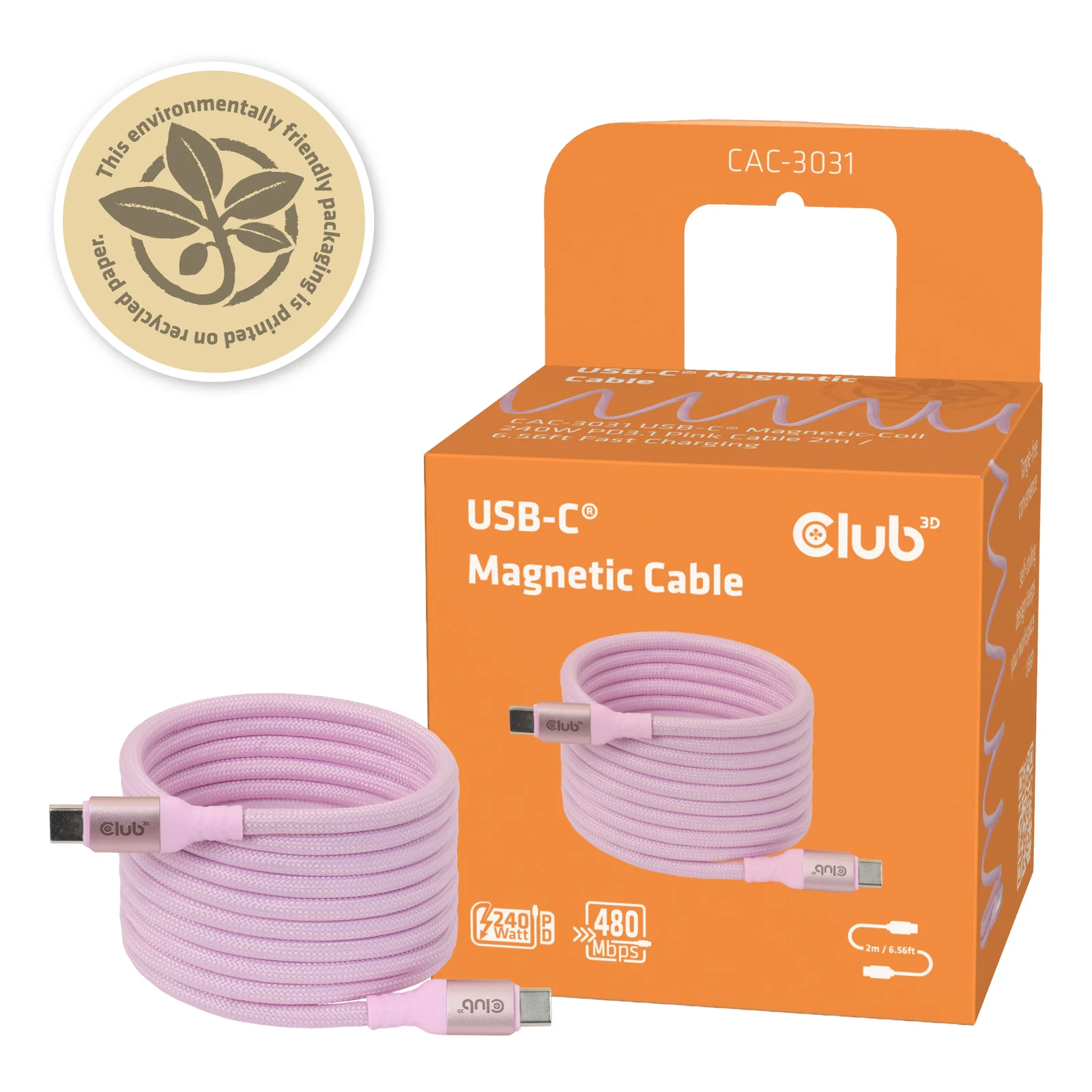 CLUB3D CAC-3031 câble USB USB 2.0 2 m USB C Rose
