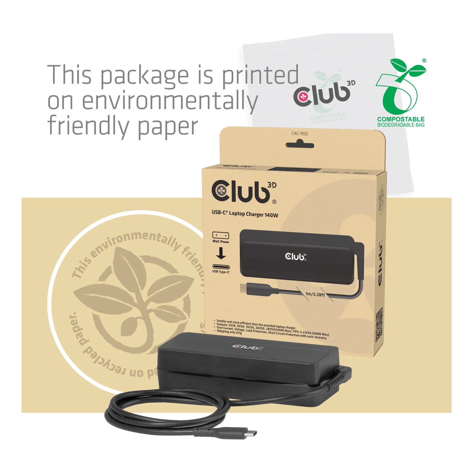 CLUB3D Chargeur USB-C® pour ordinateur portable 140 W