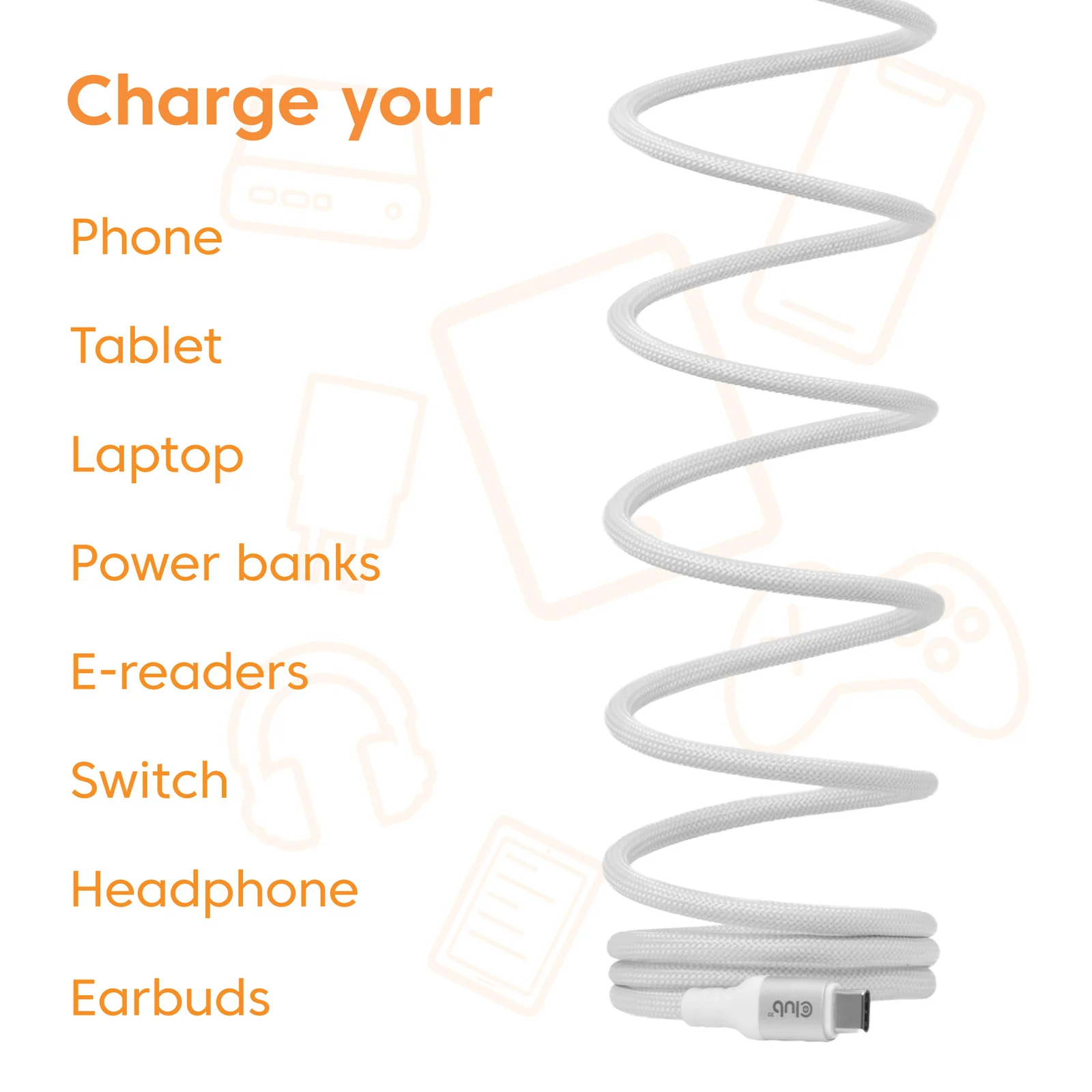 CLUB3D CLUB 3D USB-C Magnetic-Coil Cable White câble USB 2 m USB C 0,48 Gbit/s 240 W Blanc