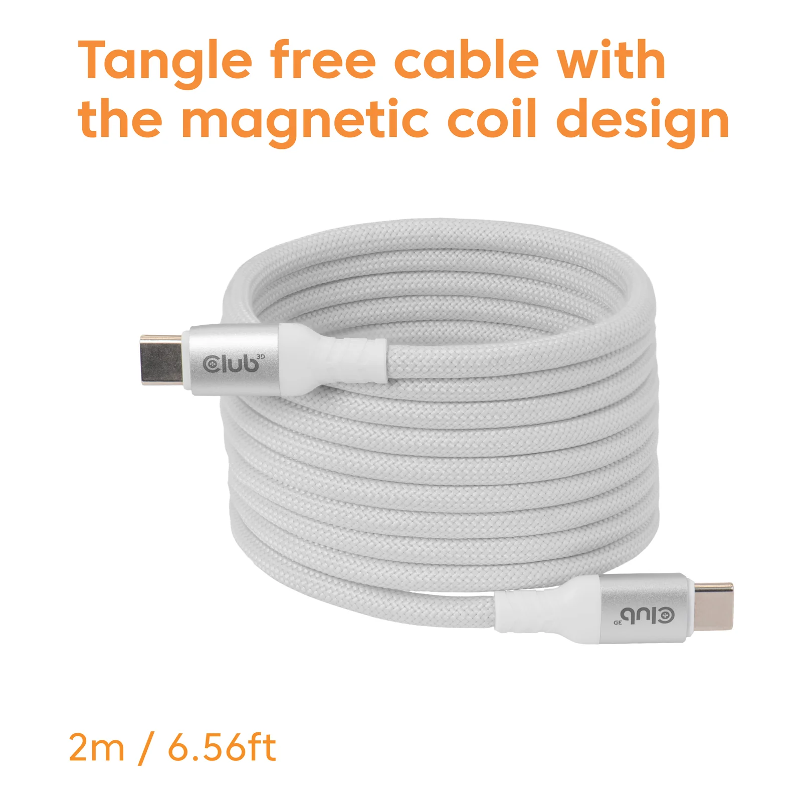 CLUB3D CLUB 3D USB-C Magnetic-Coil Cable White câble USB 2 m USB C 0,48 Gbit/s 240 W Blanc