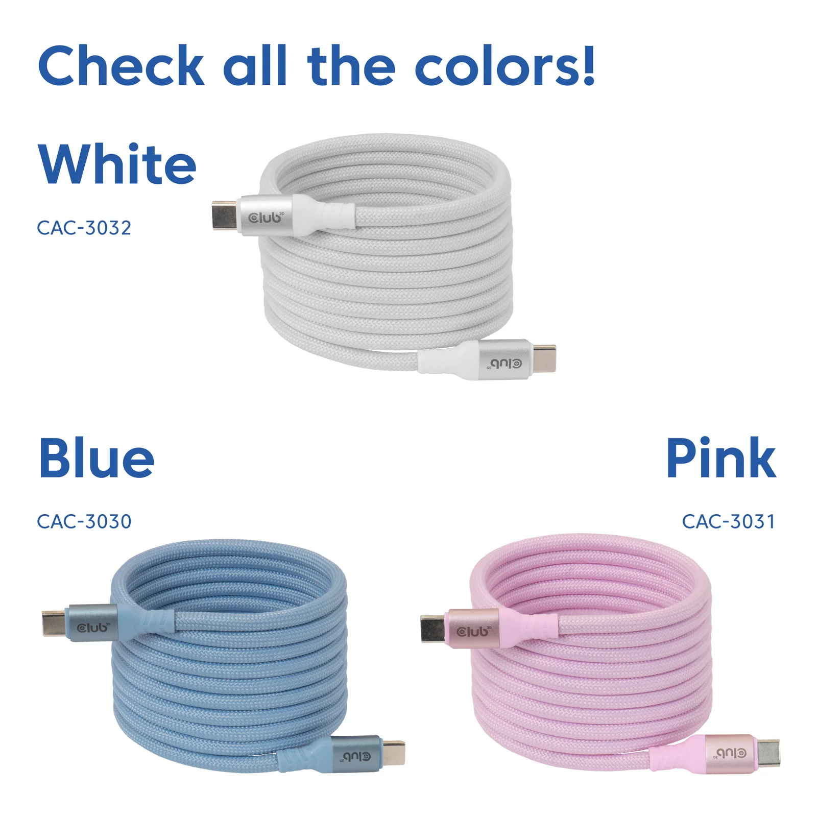 CLUB3D CLUB 3D USB-C Magnetic-Coil Cable White câble USB 2 m USB C 0,48 Gbit/s 240 W Blanc