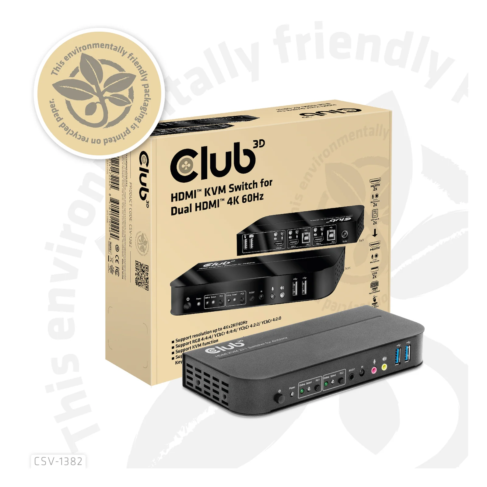 CLUB3D CSV-1382 commutateur écran, clavier et souris Noir