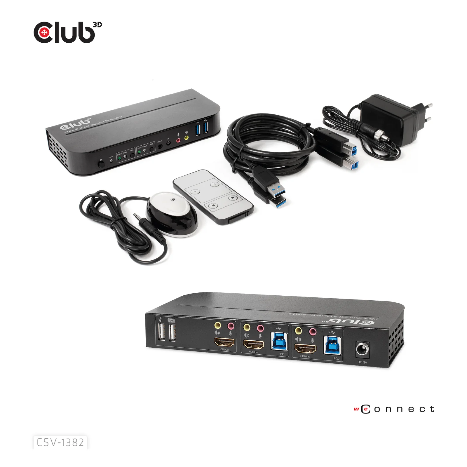 CLUB3D CSV-1382 commutateur écran, clavier et souris Noir