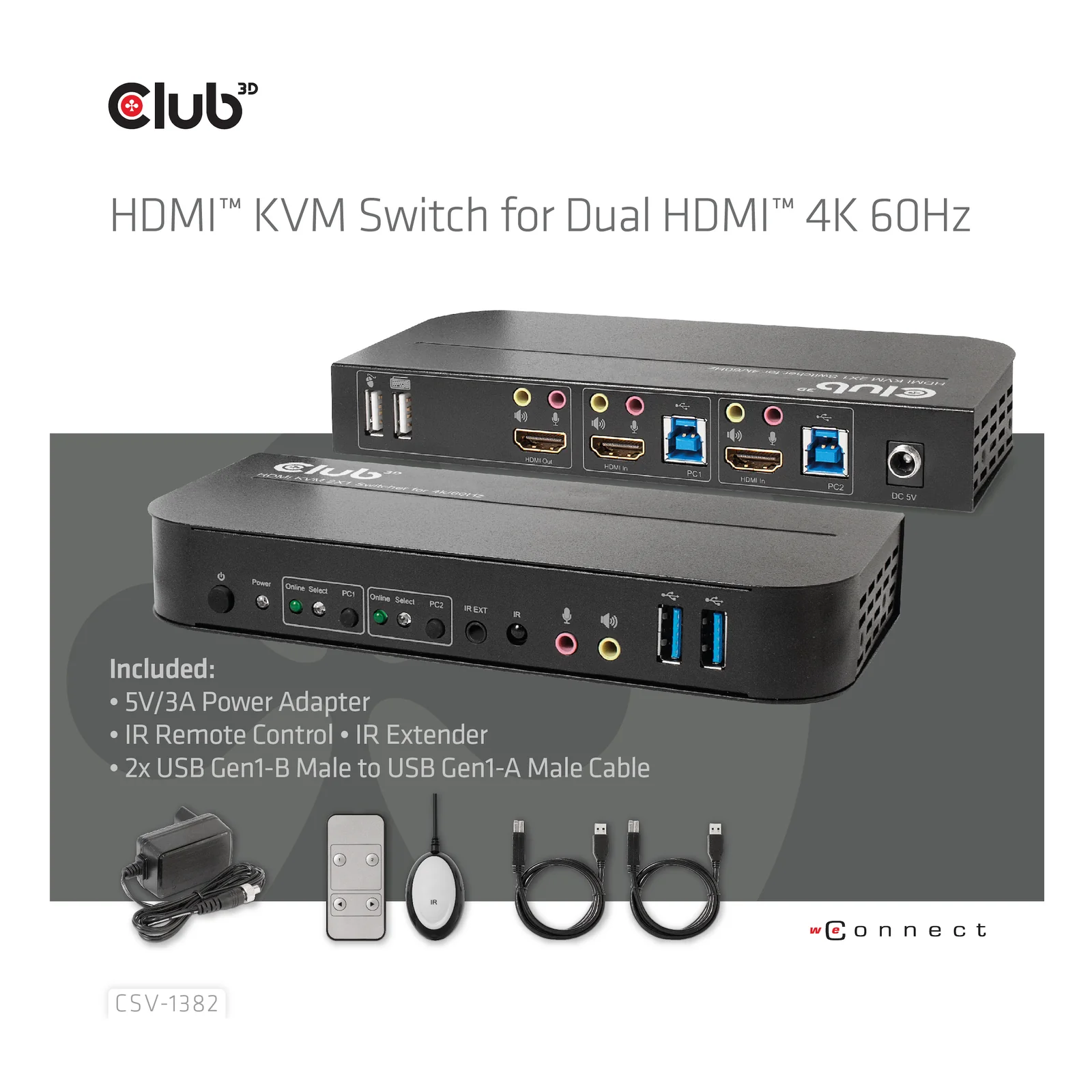 CLUB3D CSV-1382 commutateur écran, clavier et souris Noir