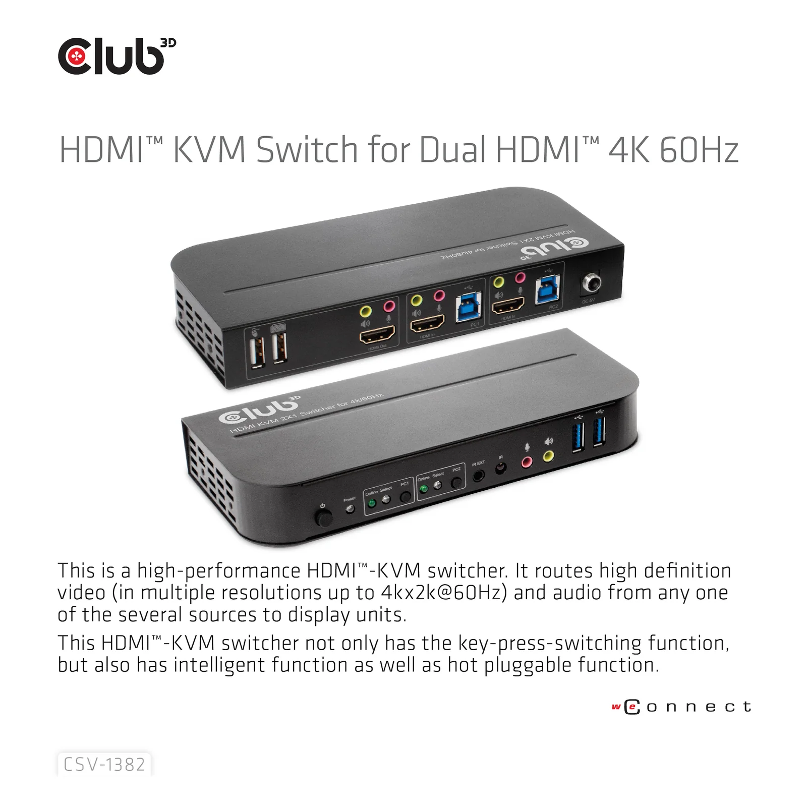 CLUB3D CSV-1382 commutateur écran, clavier et souris Noir