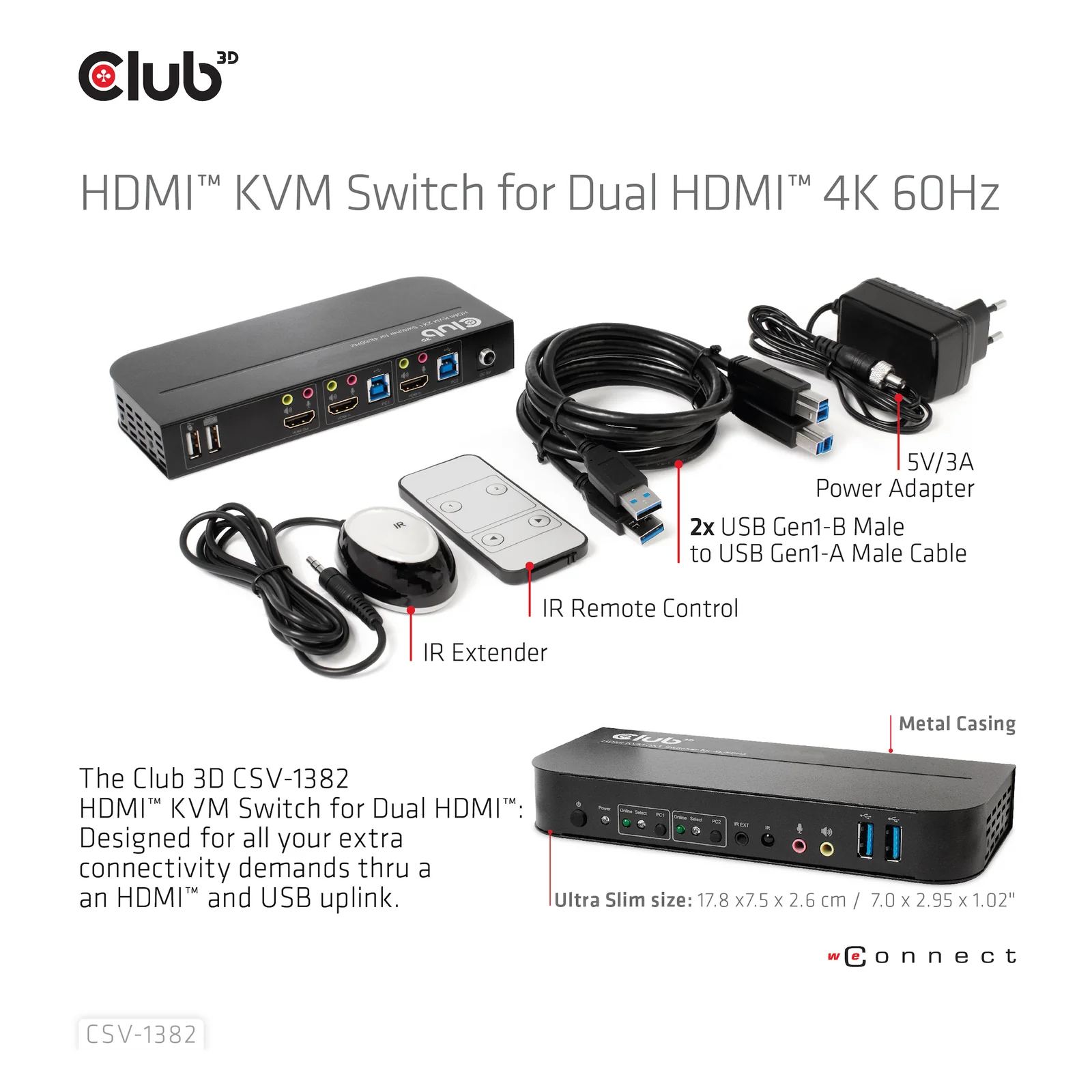 CLUB3D CSV-1382 commutateur écran, clavier et souris Noir