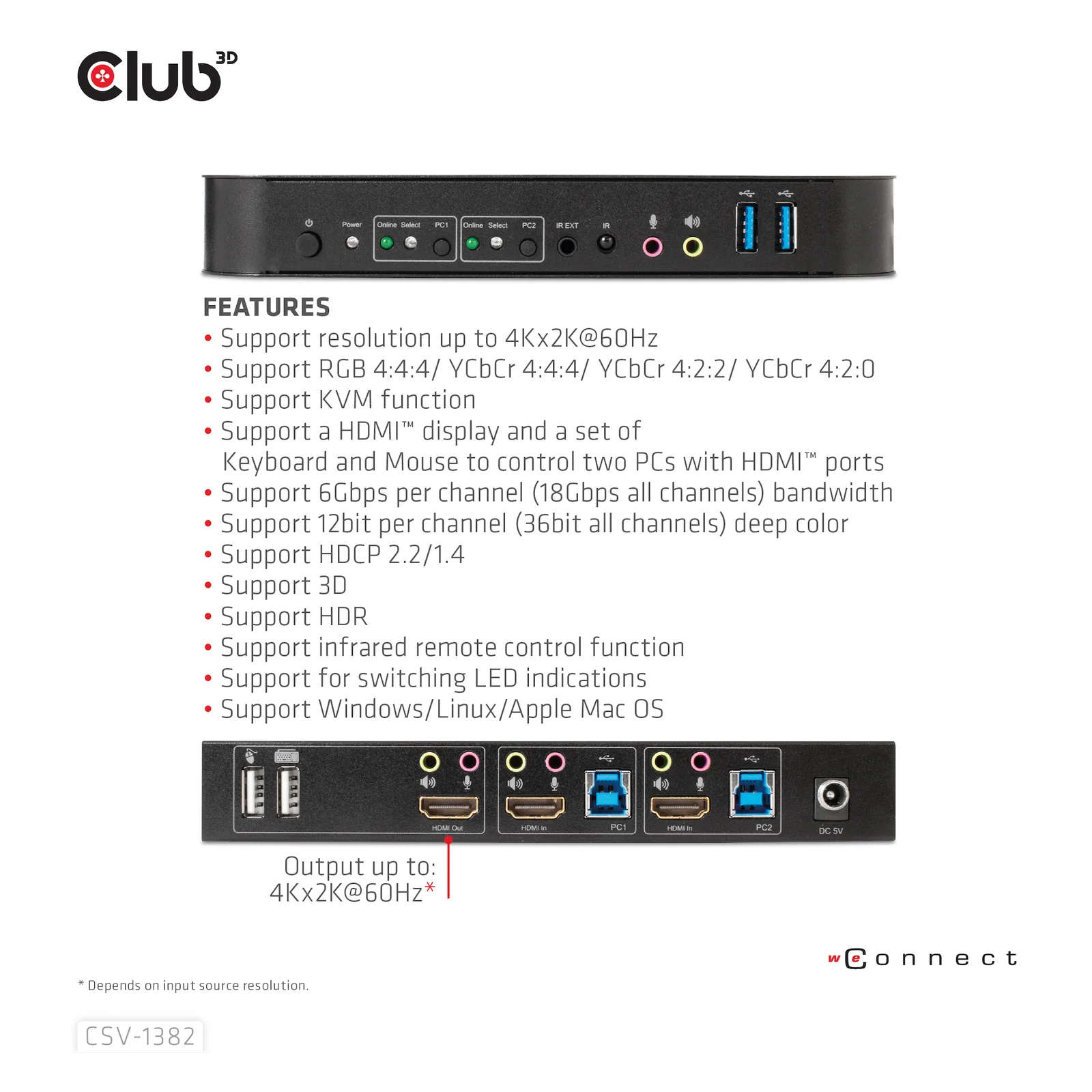CLUB3D CSV-1382 commutateur écran, clavier et souris Noir