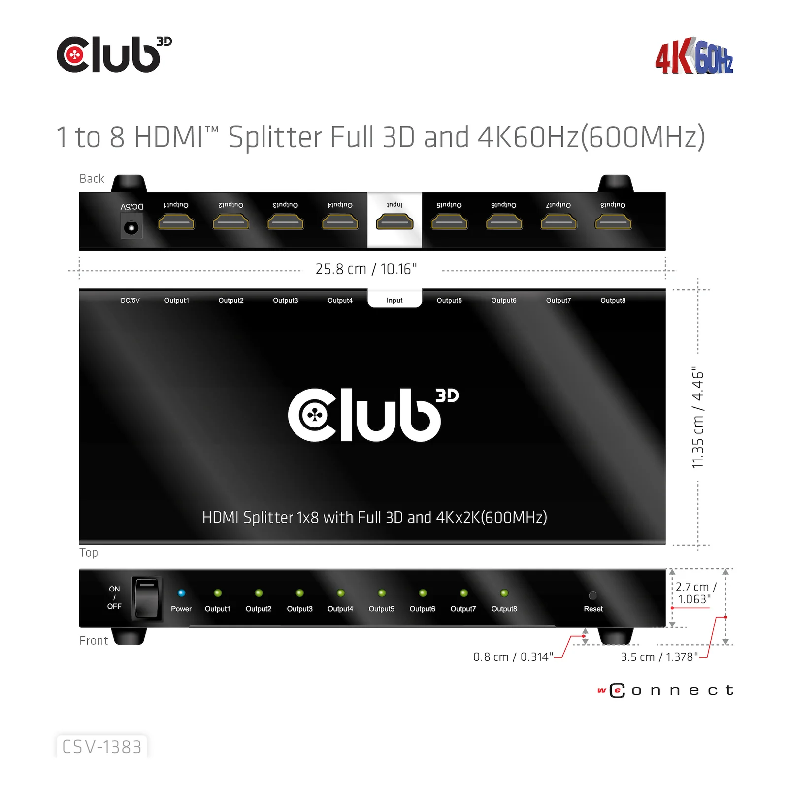 CLUB3D CSV-1383 répartiteur vidéo HDMI 8x HDMI