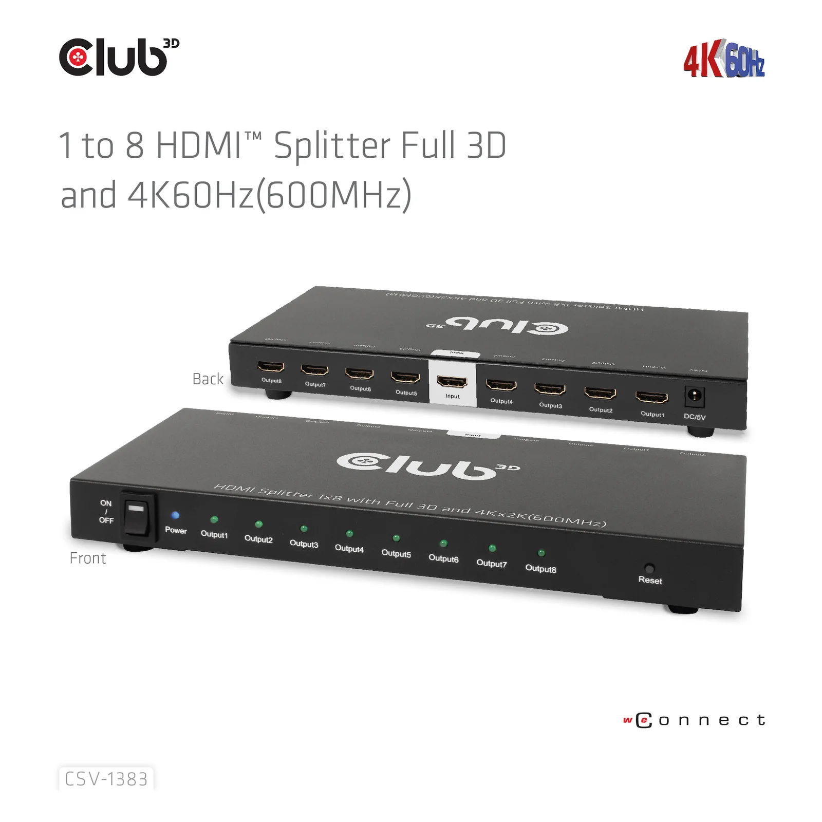 CLUB3D CSV-1383 répartiteur vidéo HDMI 8x HDMI