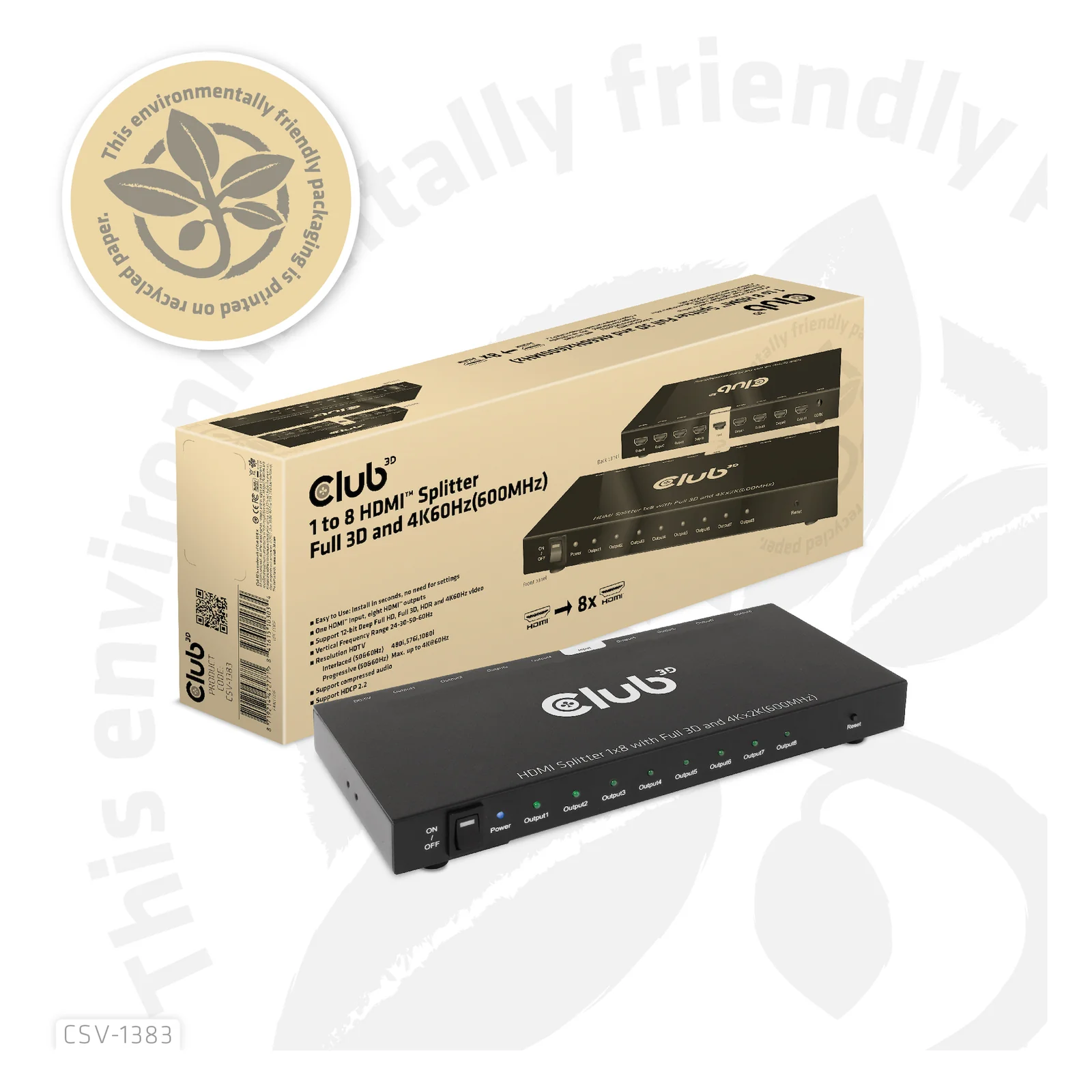 CLUB3D CSV-1383 répartiteur vidéo HDMI 8x HDMI