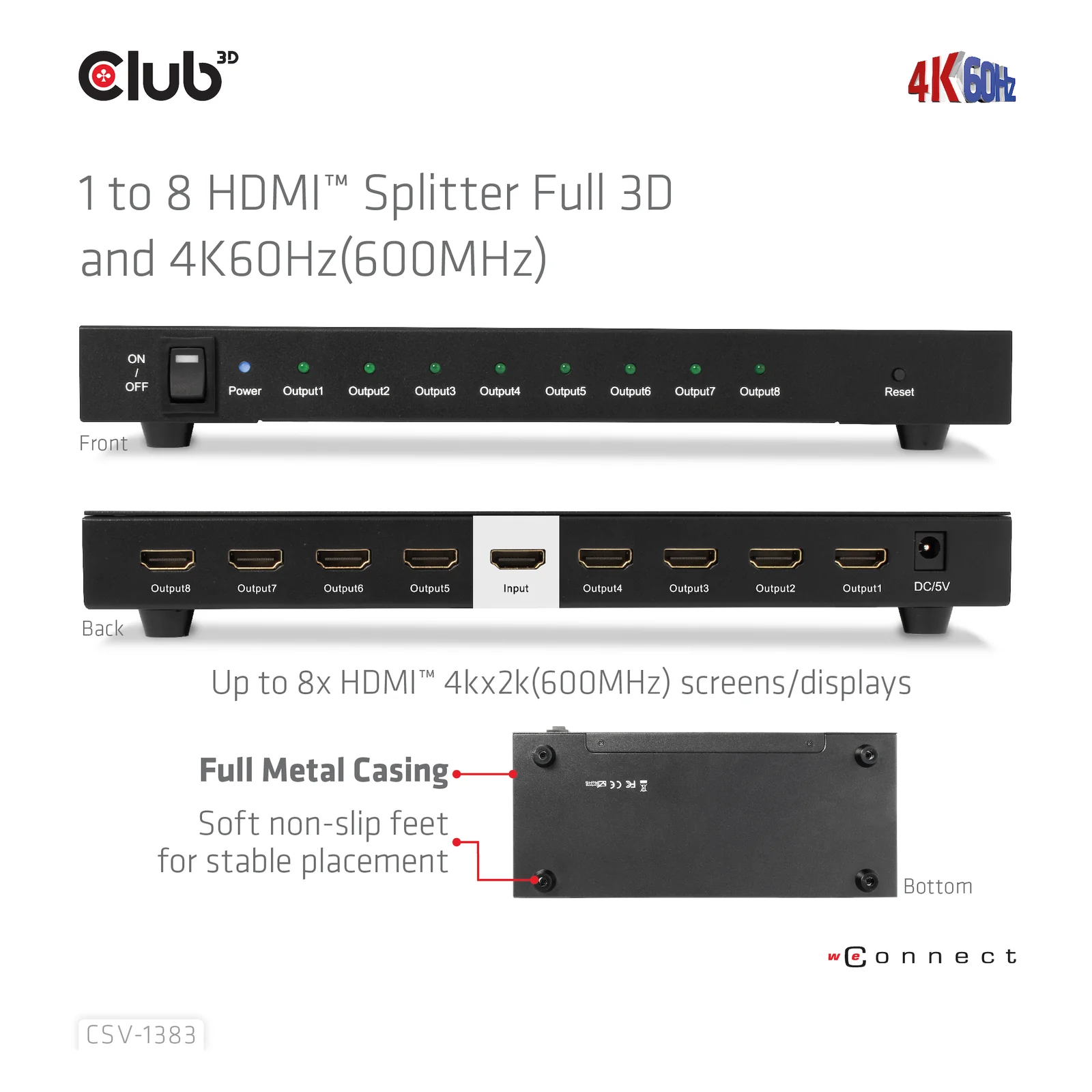 CLUB3D CSV-1383 répartiteur vidéo HDMI 8x HDMI