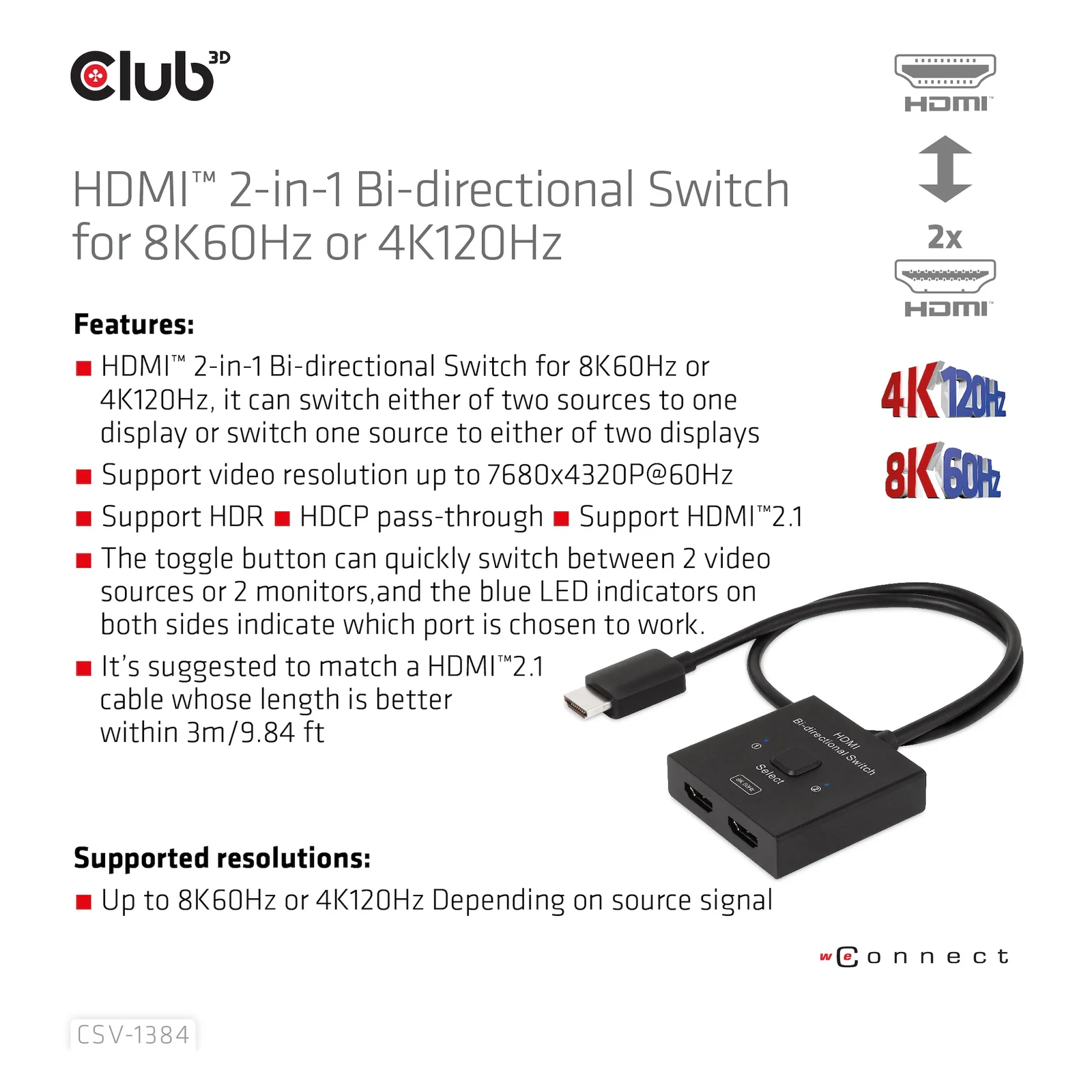 CLUB3D CSV-1384 commutateur écran, clavier et souris Noir