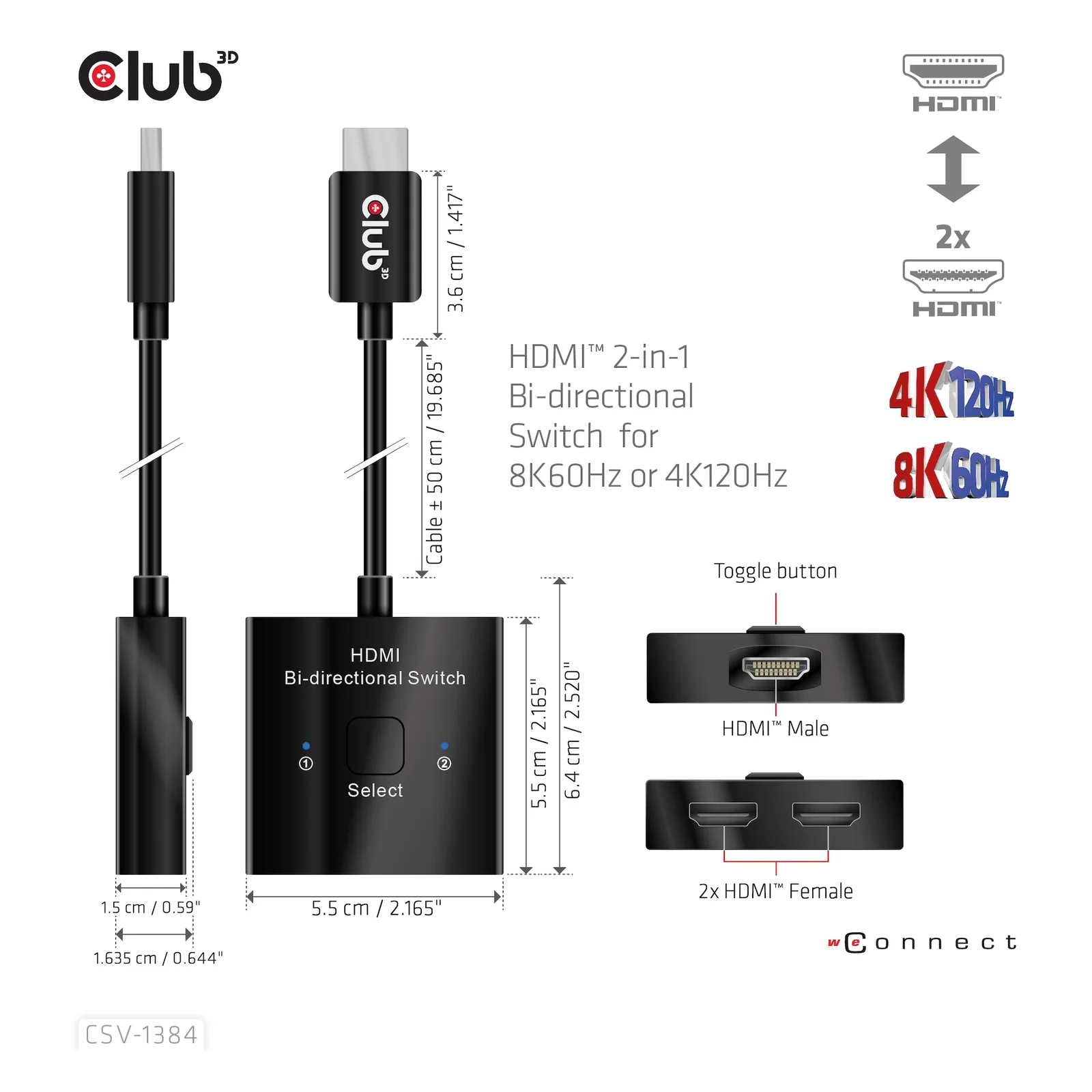 CLUB3D CSV-1384 commutateur écran, clavier et souris Noir