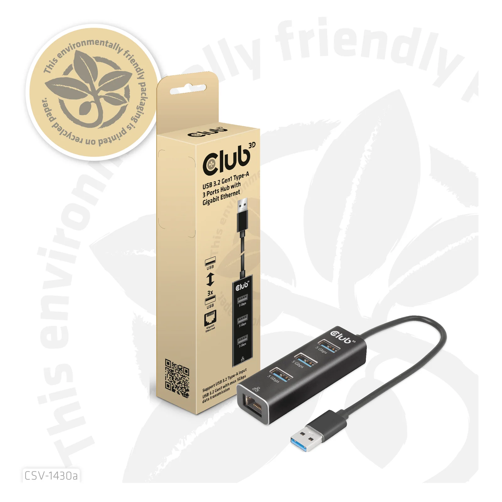 CLUB3D CSV-1430a Avec fil USB 3.2 Gen 1 (3.1 Gen 1) Type-A Noir