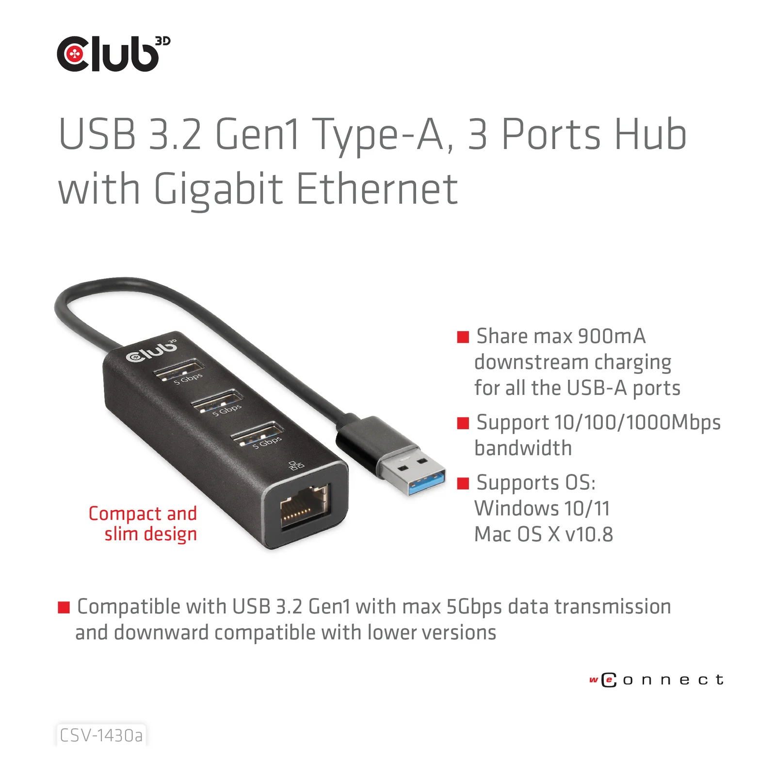 CLUB3D CSV-1430a Avec fil USB 3.2 Gen 1 (3.1 Gen 1) Type-A Noir