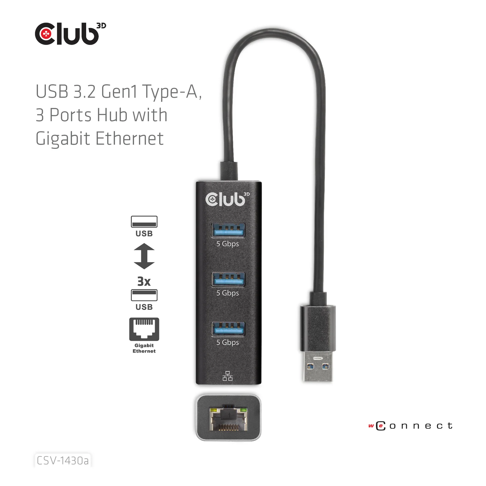 CLUB3D CSV-1430a Avec fil USB 3.2 Gen 1 (3.1 Gen 1) Type-A Noir