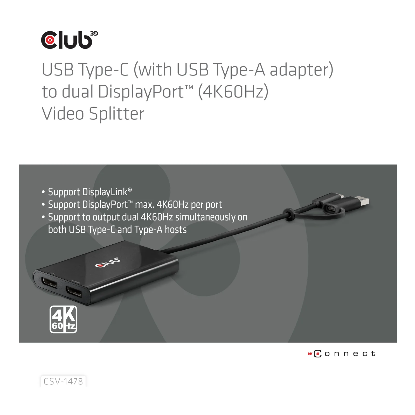 CLUB3D CSV-1478 répartiteur vidéo USB Type-C 2x DisplayPort