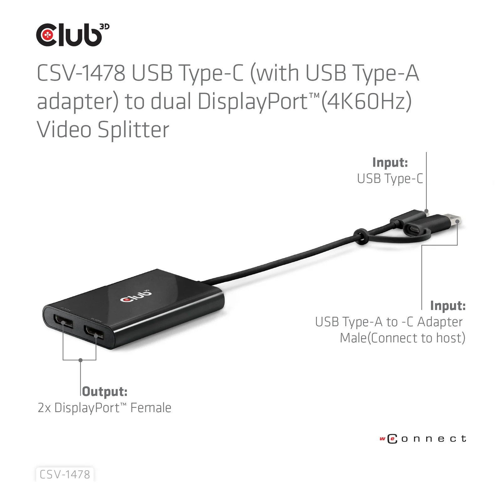 CLUB3D CSV-1478 répartiteur vidéo USB Type-C 2x DisplayPort