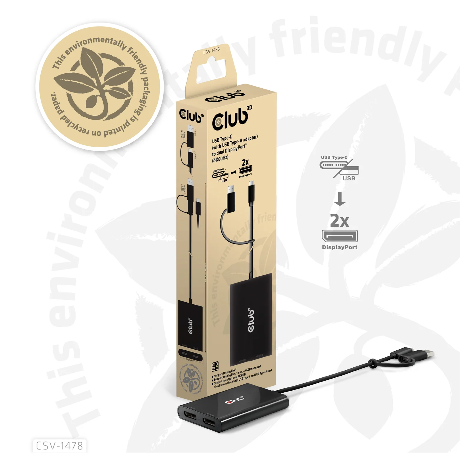 CLUB3D CSV-1478 répartiteur vidéo USB Type-C 2x DisplayPort
