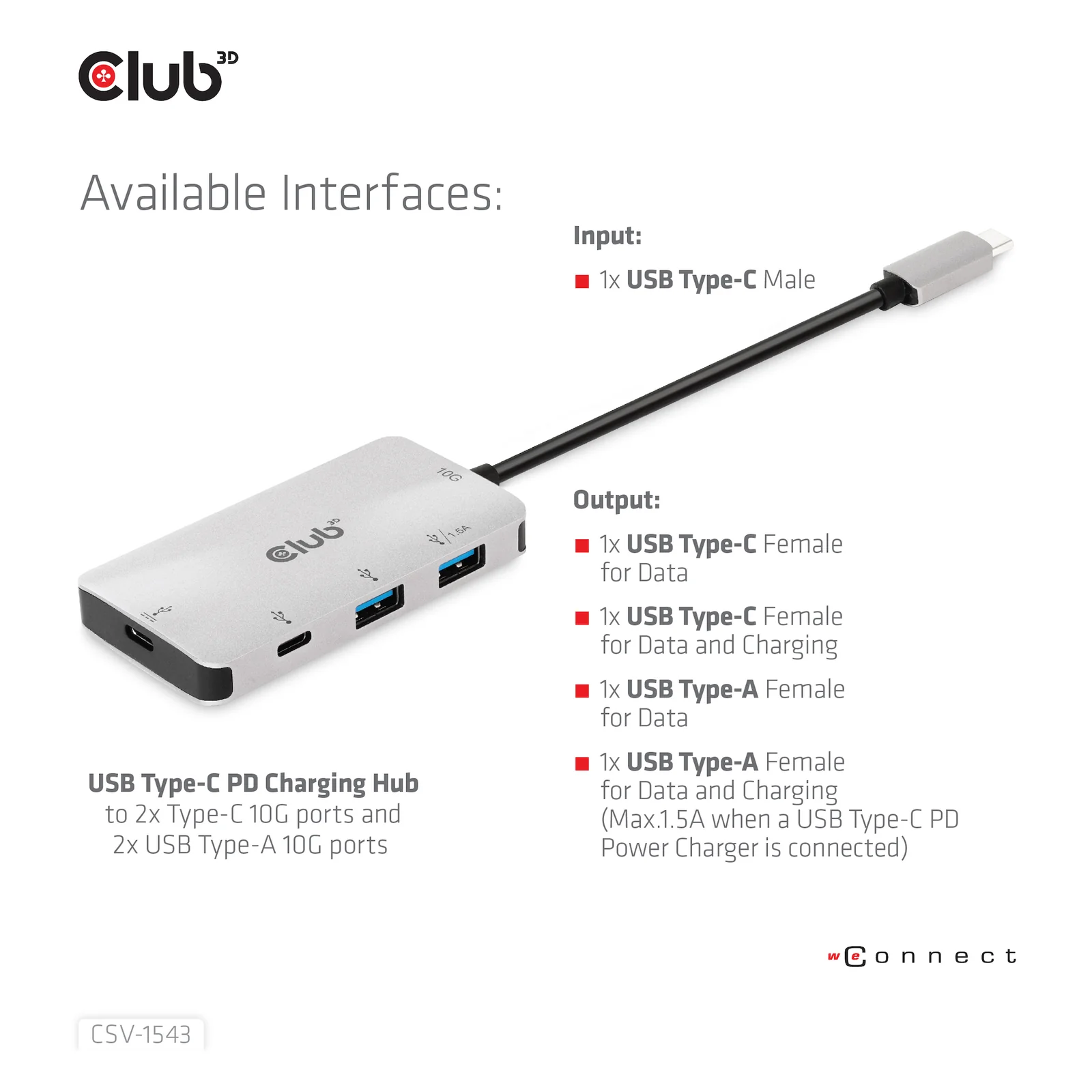 CLUB3D CSV-1543 hub & concentrateur USB 3.2 Gen 2 (3.1 Gen 2) Type-C 10000 Mbit/s Noir, Argent
