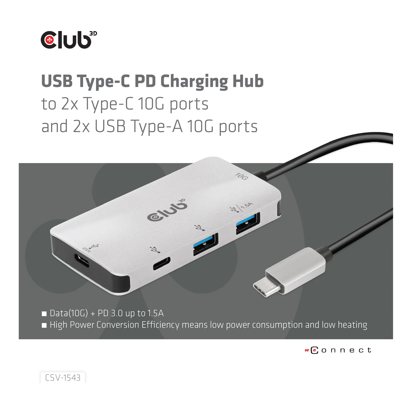 CLUB3D CSV-1543 hub & concentrateur USB 3.2 Gen 2 (3.1 Gen 2) Type-C 10000 Mbit/s Noir, Argent