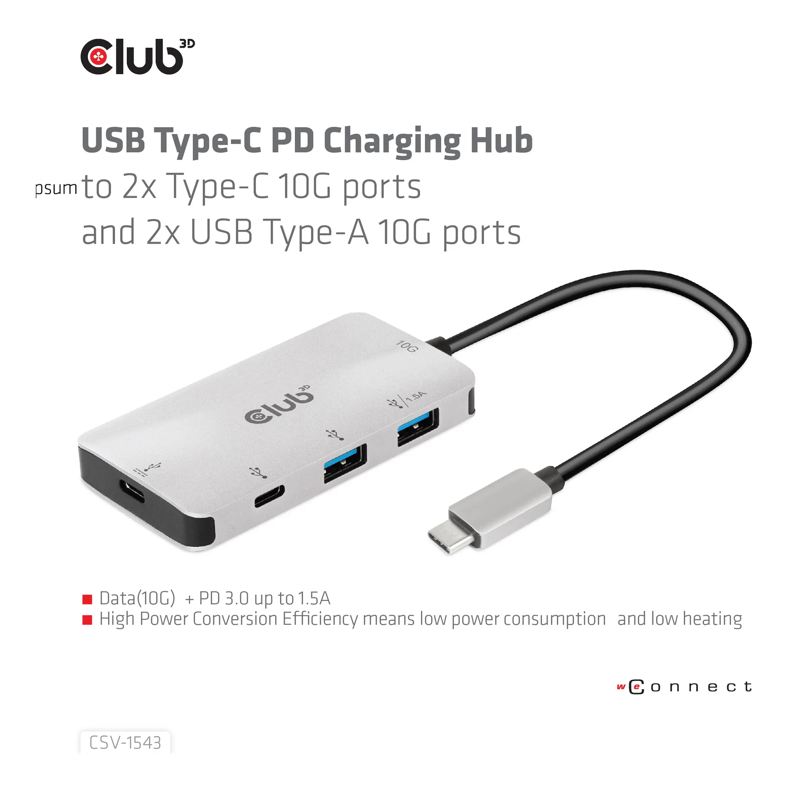 CLUB3D CSV-1543 hub & concentrateur USB 3.2 Gen 2 (3.1 Gen 2) Type-C 10000 Mbit/s Noir, Argent