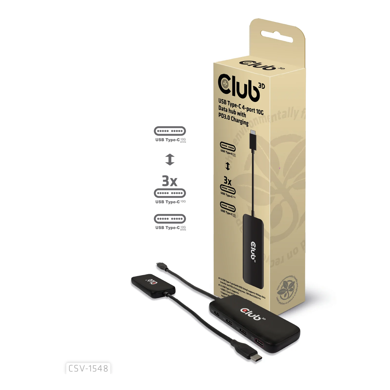 CLUB3D CSV-1548 hub & concentrateur USB 3.2 Gen 1 (3.1 Gen 1) Type-C Noir
