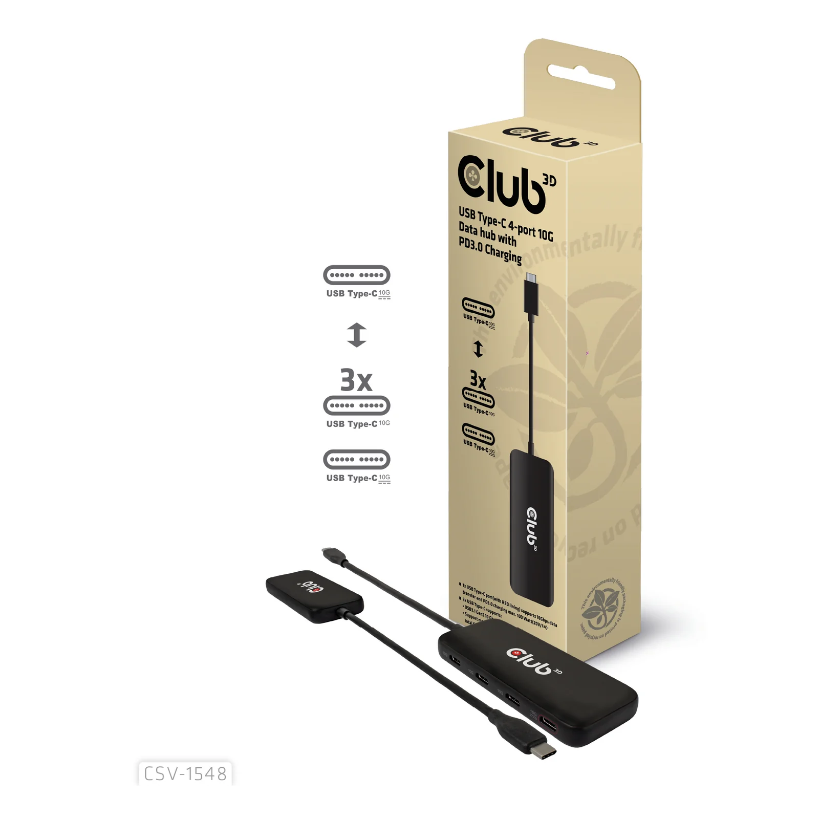 CLUB3D CSV-1548 hub & concentrateur USB 3.2 Gen 1 (3.1 Gen 1) Type-C Noir