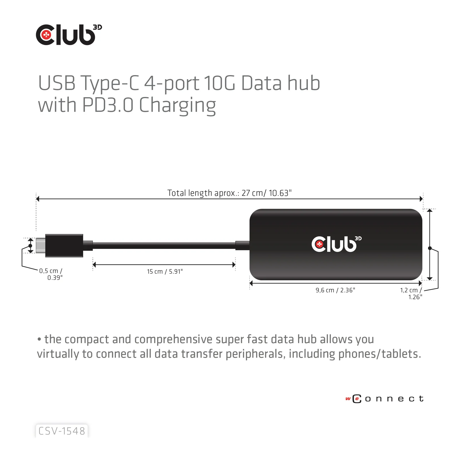 CLUB3D CSV-1548 hub & concentrateur USB 3.2 Gen 1 (3.1 Gen 1) Type-C Noir