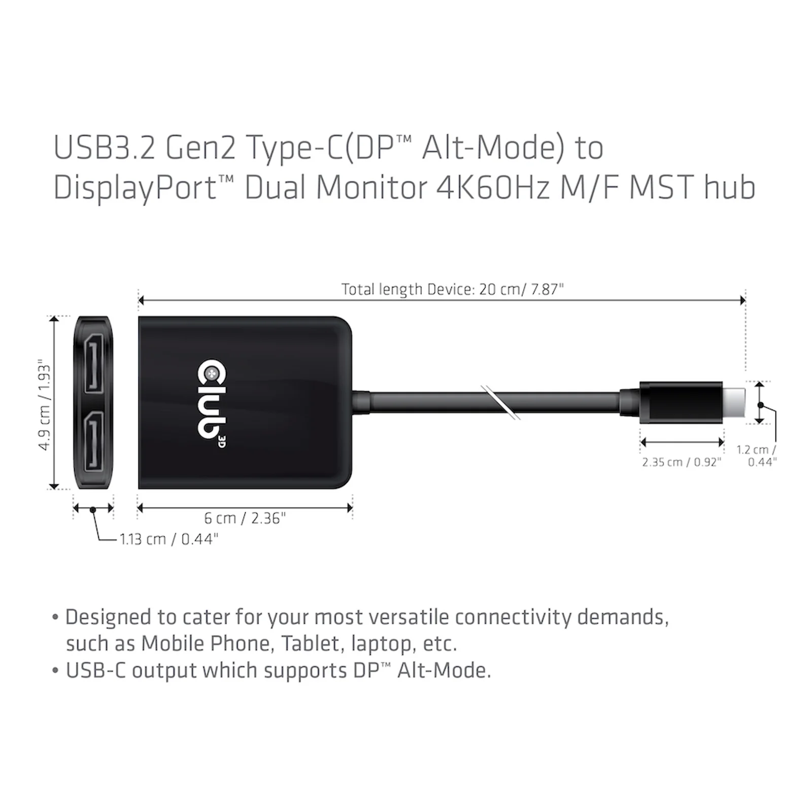 CLUB3D CSV-1555 câble vidéo et adaptateur 1,5 m USB Type-C 2 x DisplayPort Noir