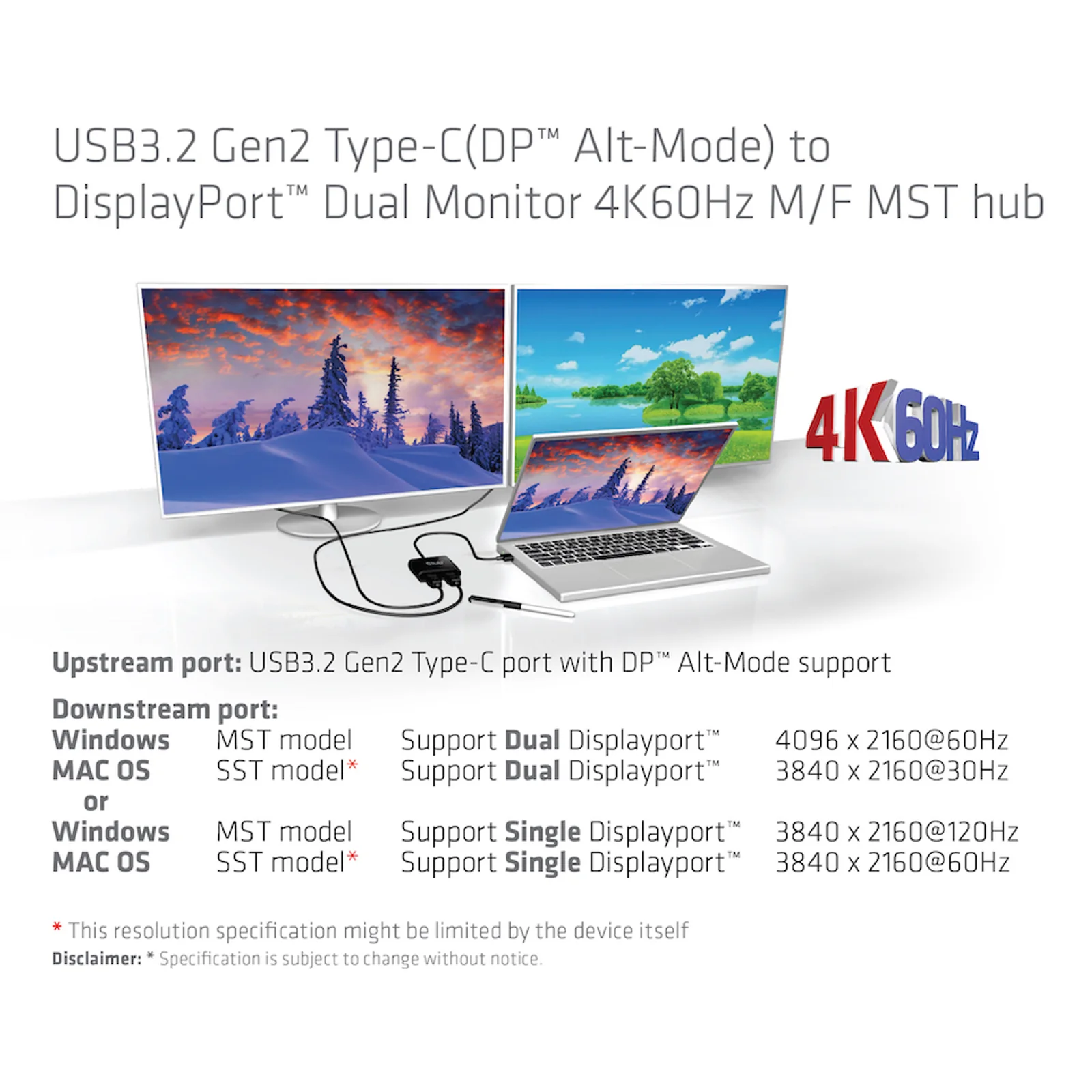 CLUB3D CSV-1555 câble vidéo et adaptateur 1,5 m USB Type-C 2 x DisplayPort Noir