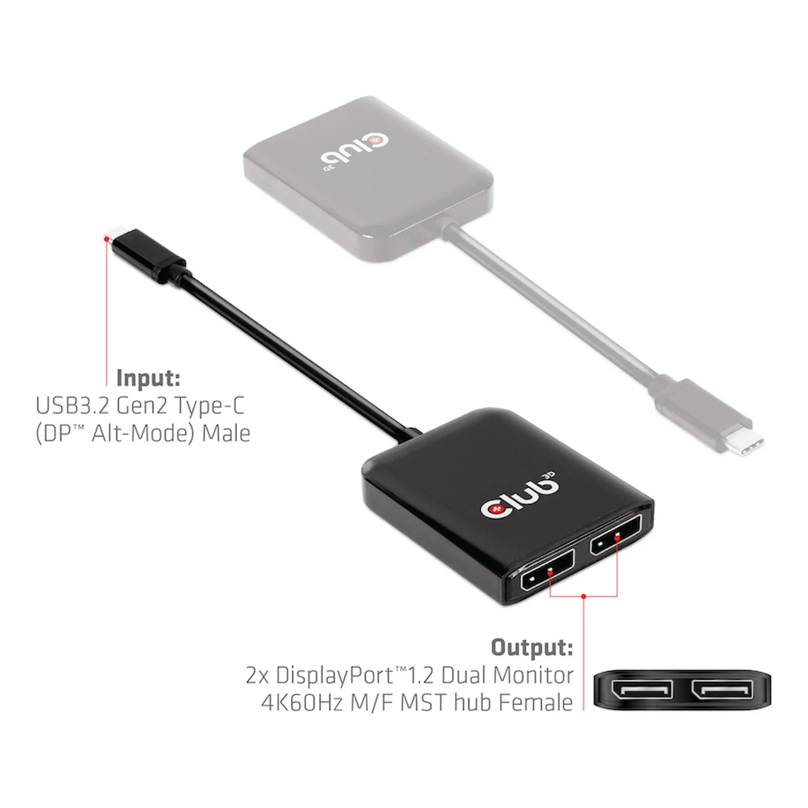 CLUB3D CSV-1555 câble vidéo et adaptateur 1,5 m USB Type-C 2 x DisplayPort Noir