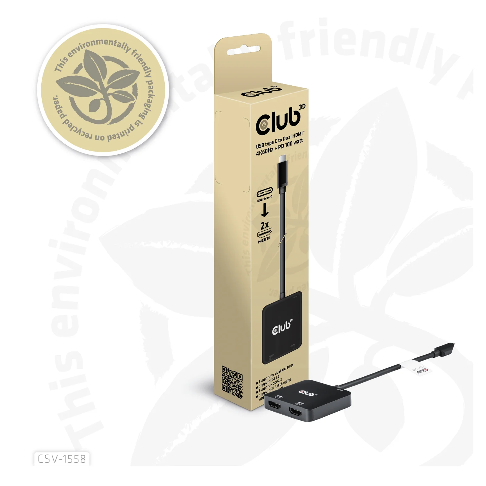 CLUB3D CSV-1558 répartiteur vidéo USB Type-C 2x HDMI