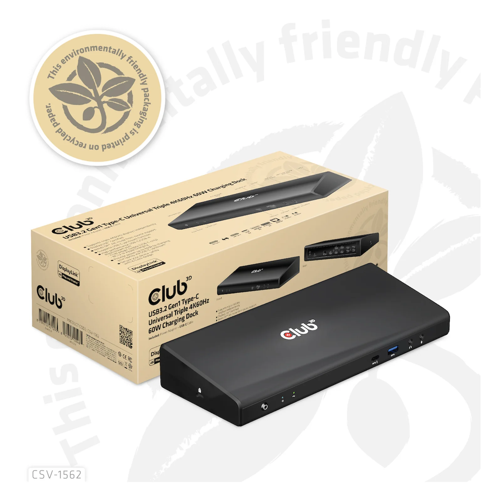 CLUB3D CSV-1562 station d'accueil USB 3.2 Gen 1 (3.1 Gen 1) Type-C Noir