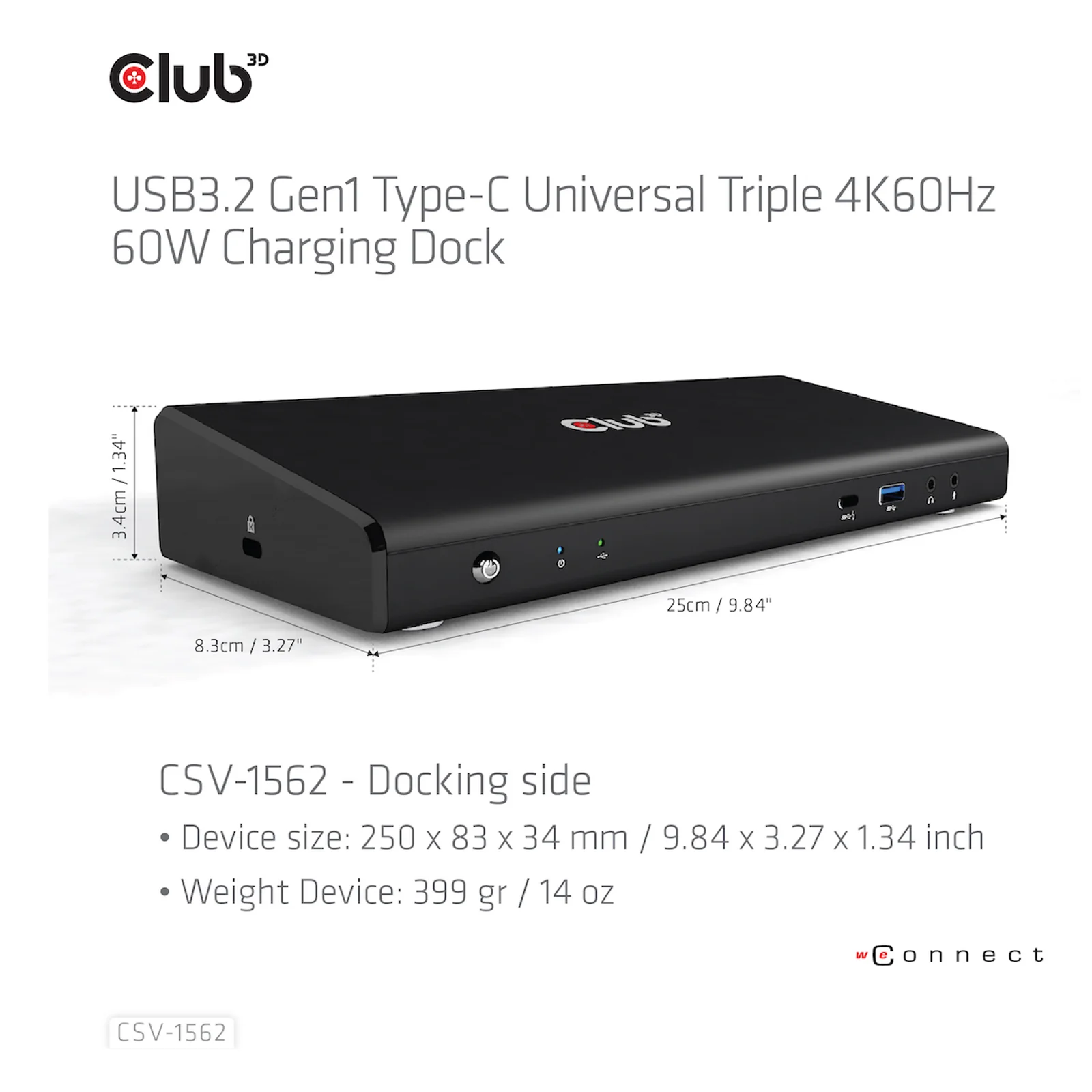 CLUB3D CSV-1562 station d'accueil USB 3.2 Gen 1 (3.1 Gen 1) Type-C Noir