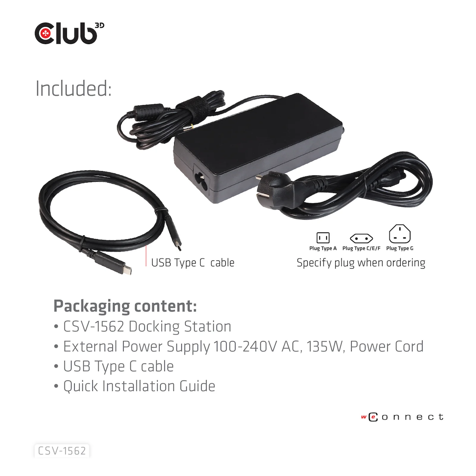 CLUB3D CSV-1562 station d'accueil USB 3.2 Gen 1 (3.1 Gen 1) Type-C Noir