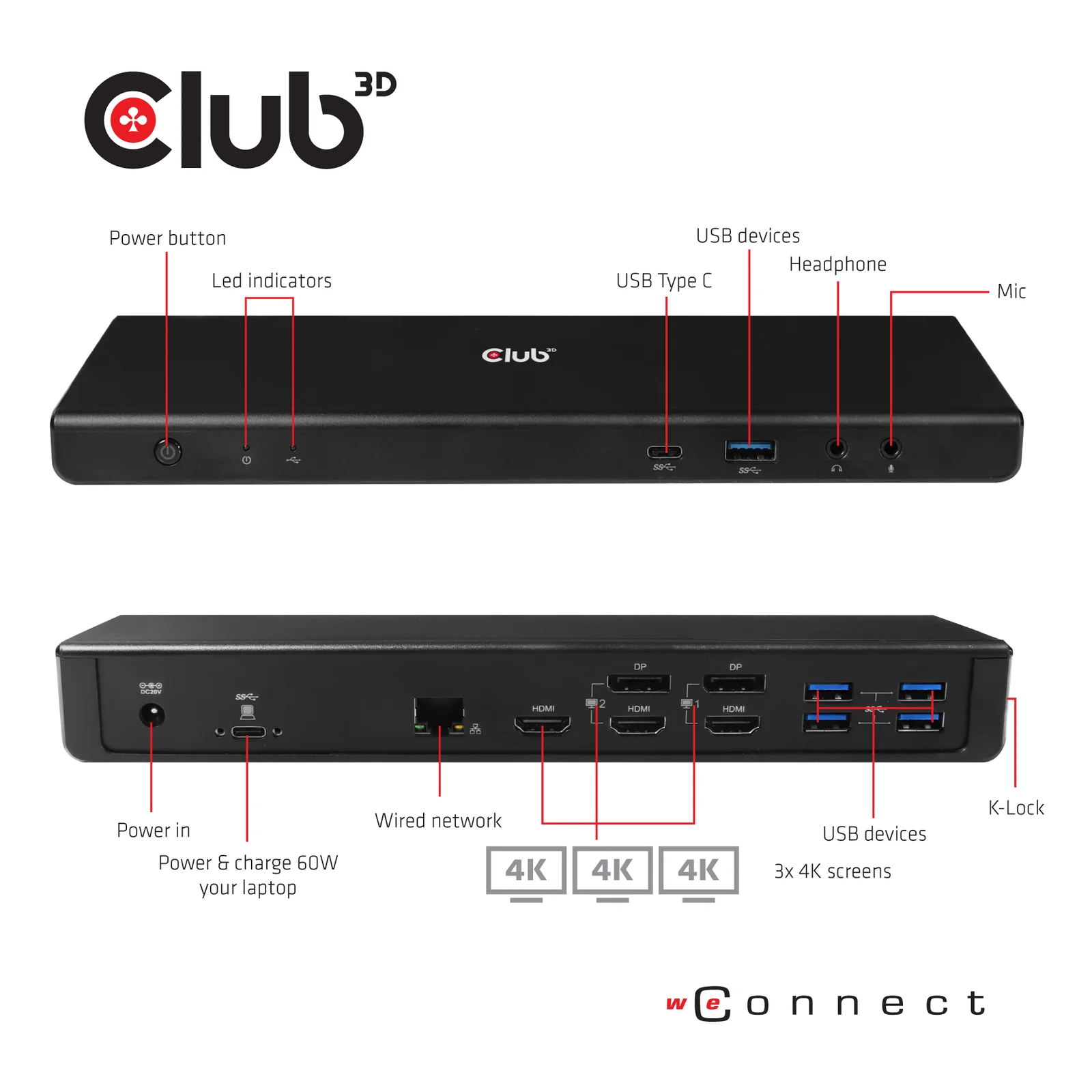CLUB3D CSV-1562 station d'accueil USB 3.2 Gen 1 (3.1 Gen 1) Type-C Noir