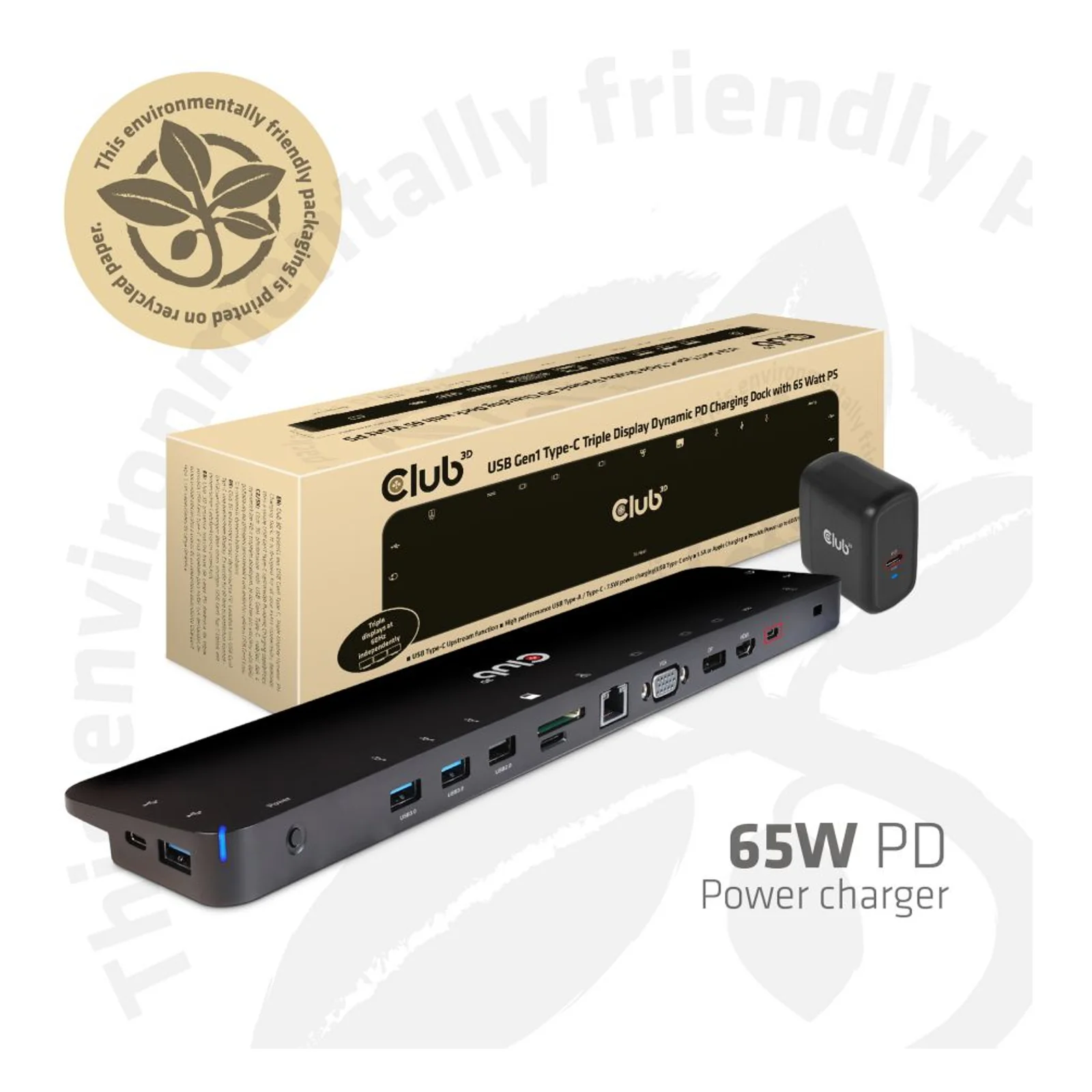 CLUB3D CSV-1564W65 station d'accueil USB 3.2 Gen 1 (3.1 Gen 1) Type-C Noir