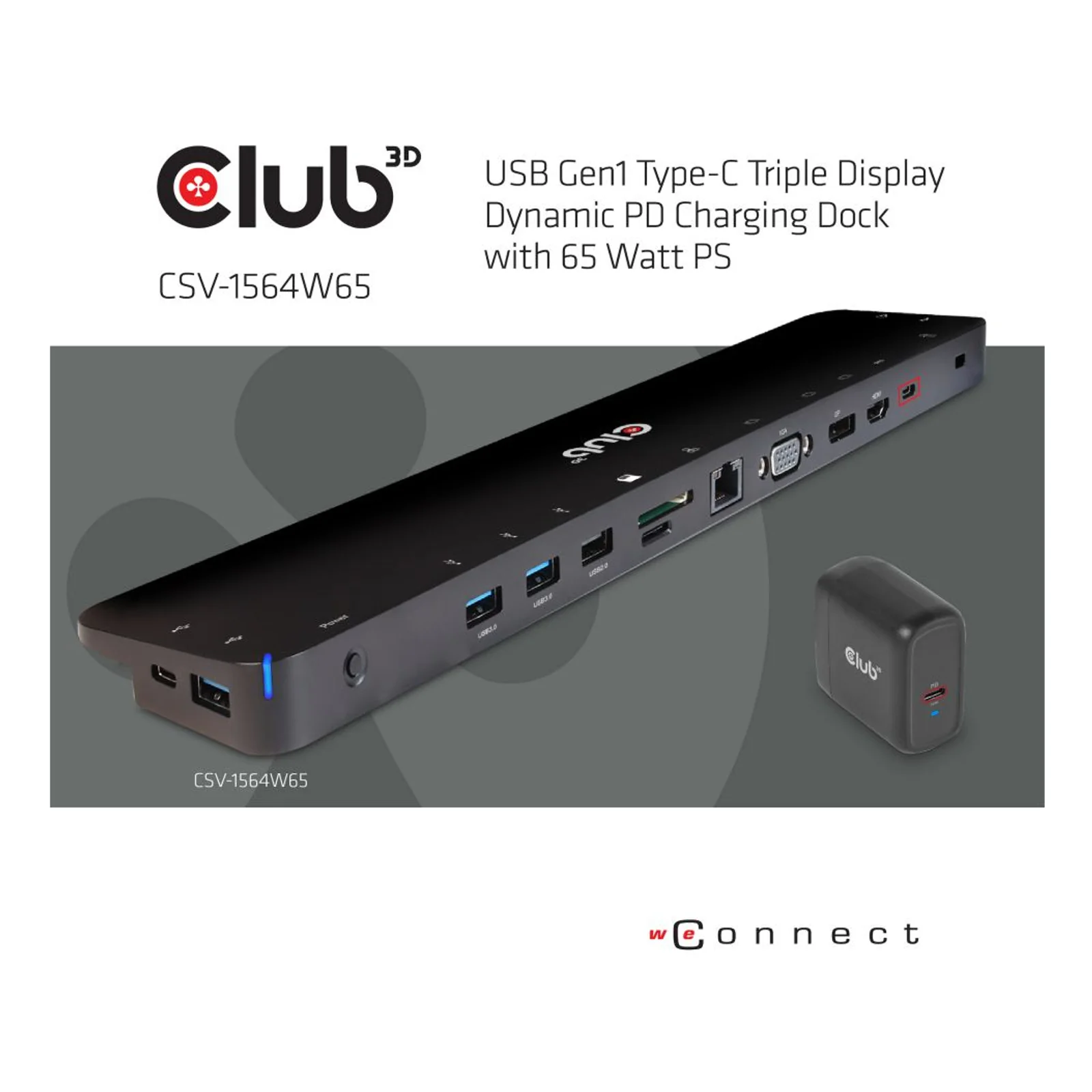 CLUB3D CSV-1564W65 station d'accueil USB 3.2 Gen 1 (3.1 Gen 1) Type-C Noir