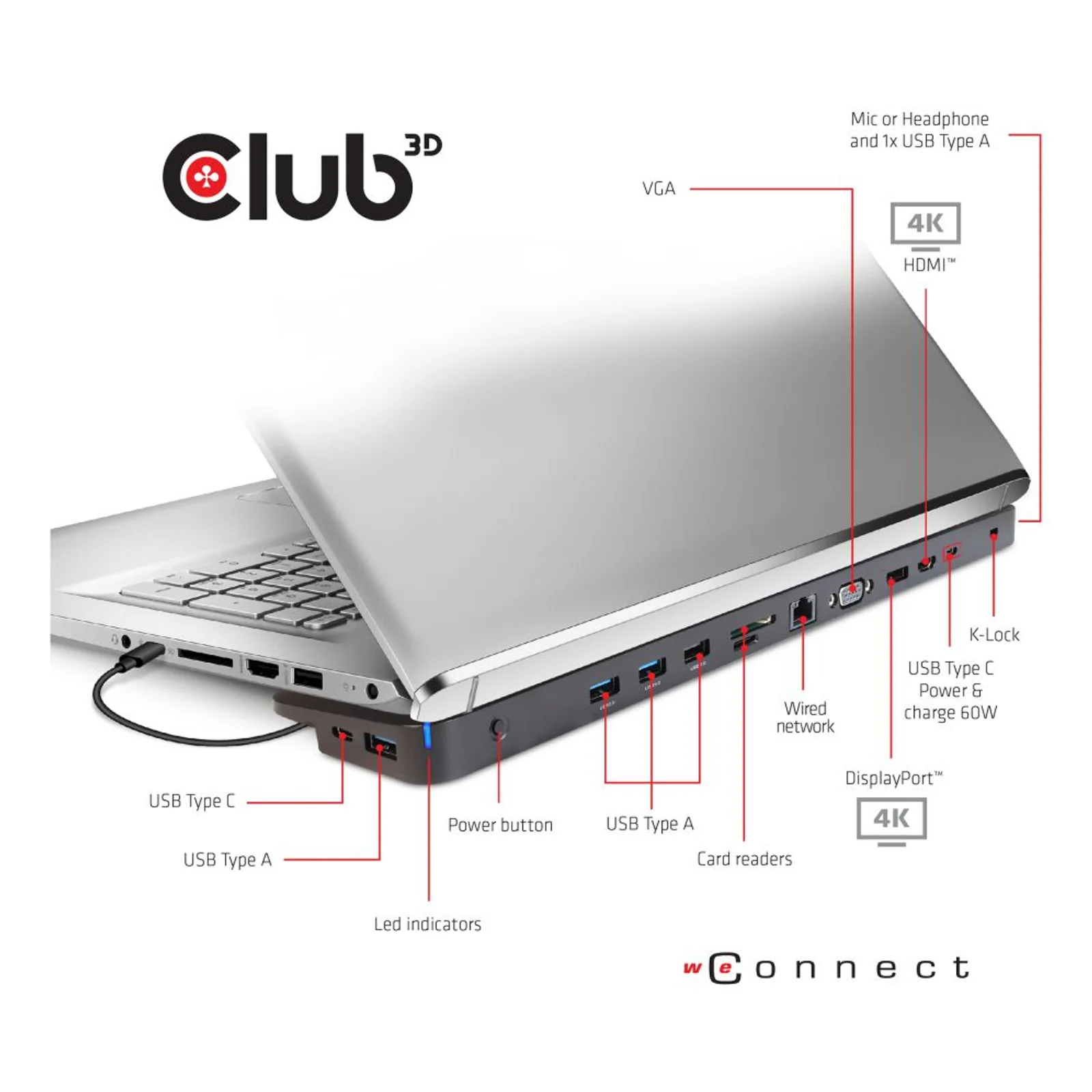 CLUB3D CSV-1564W65 station d'accueil USB 3.2 Gen 1 (3.1 Gen 1) Type-C Noir